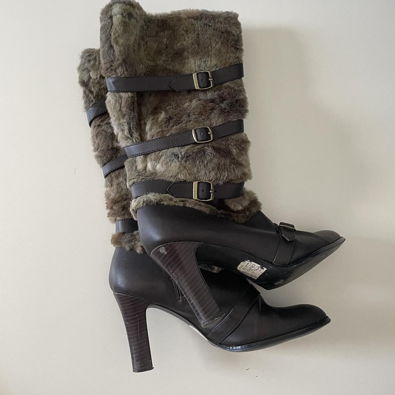 vintage brown knee high boots brown fur... - Depop