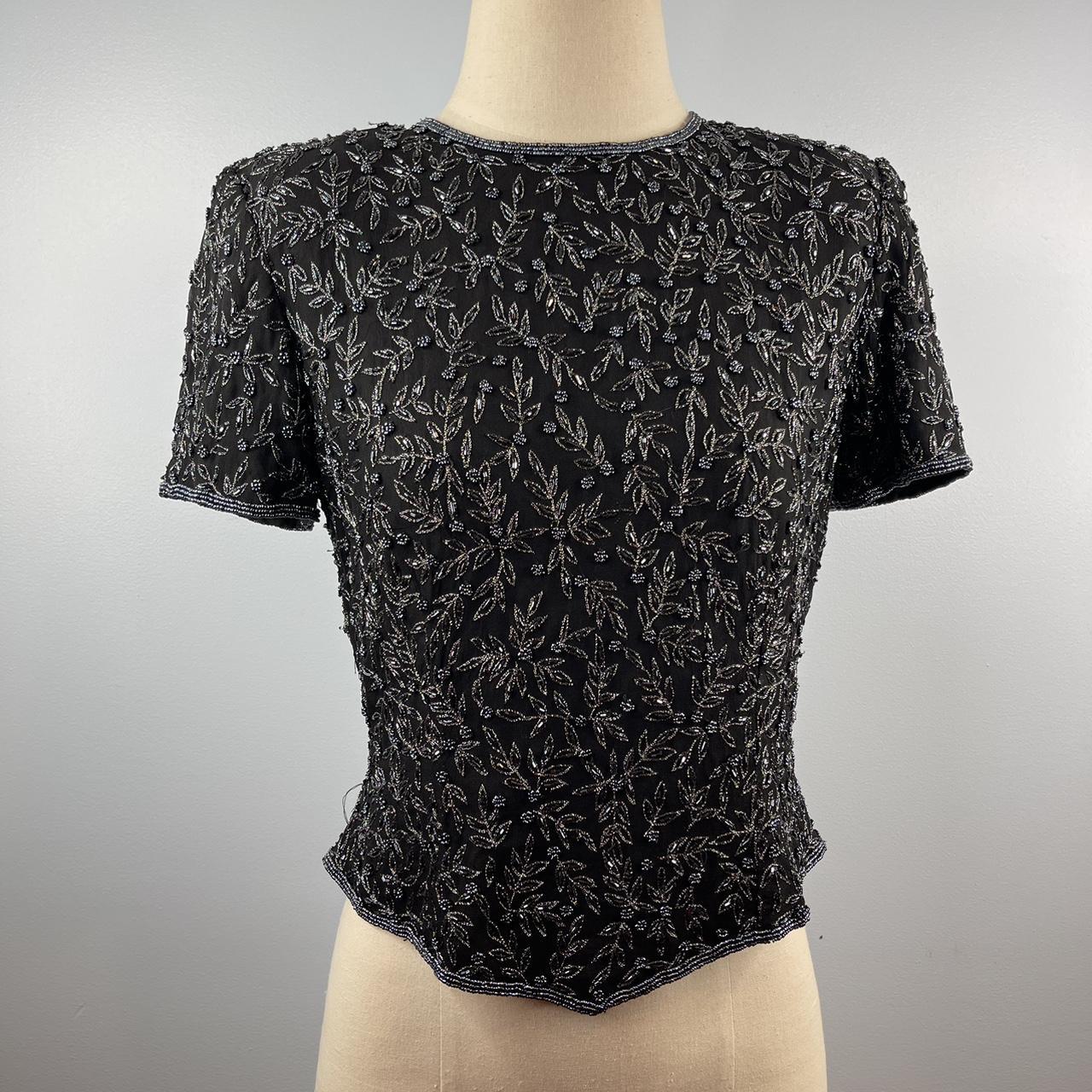 Gorgeous vintage black silk beaded blouse with Depop