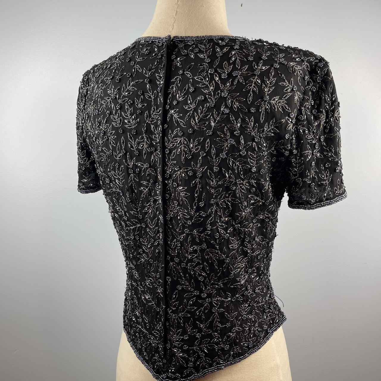 Gorgeous vintage black silk beaded blouse with Depop