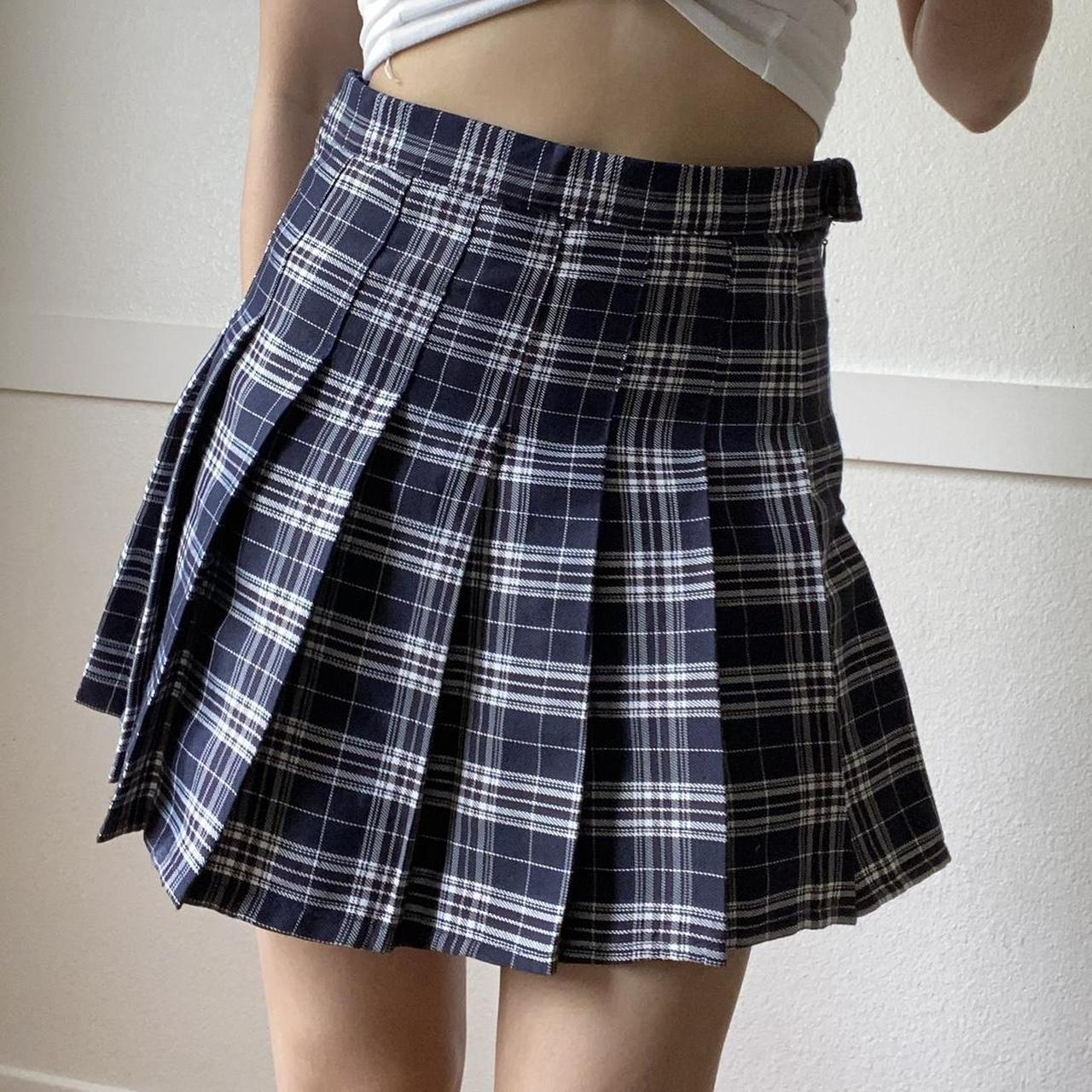 Cute Schoolgirl Striped Blue-Tone Skirt in the size... - Depop