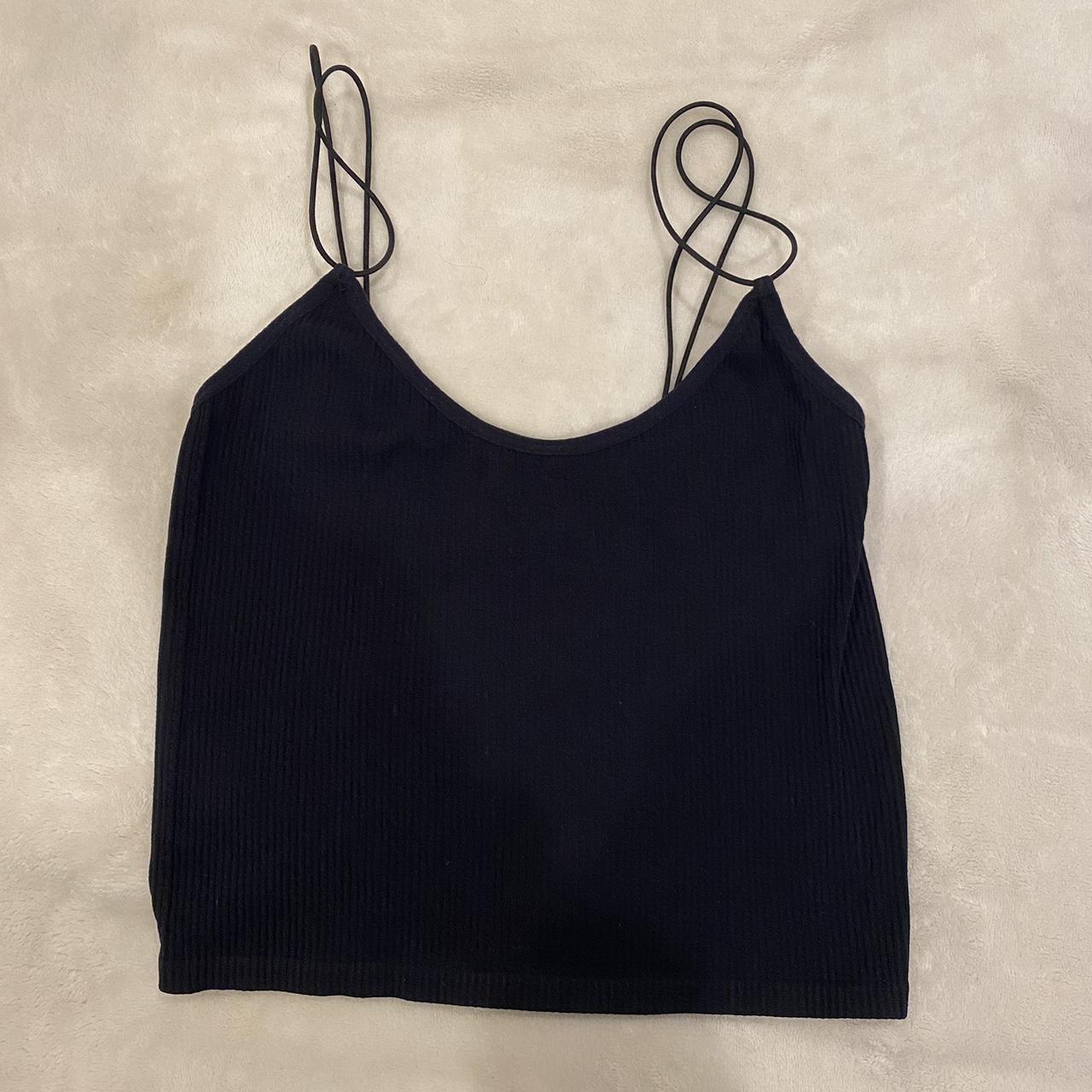 ZARA small black cropped tank top double spaghetti... - Depop