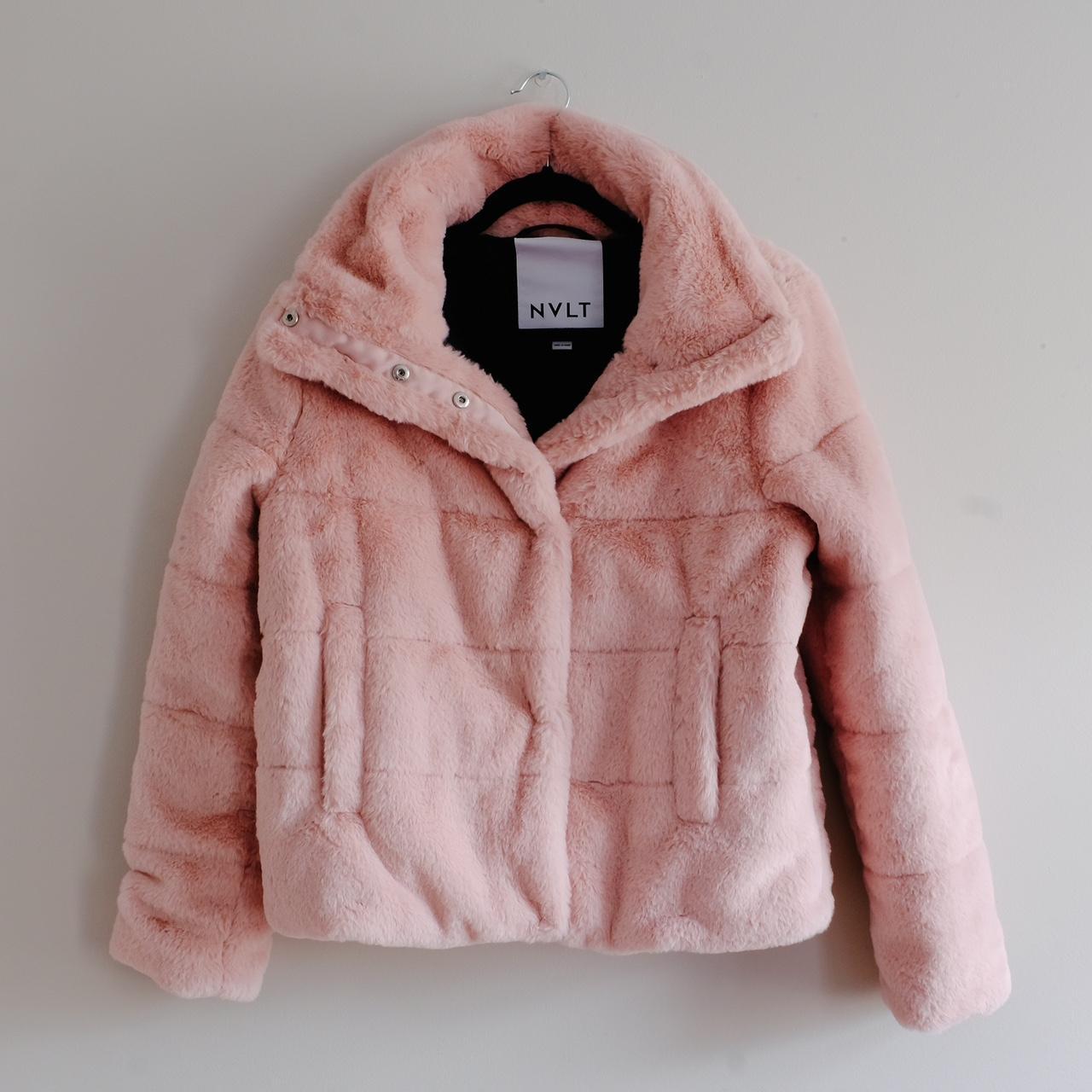 like new NVLT pink faux fur puffer coat, never worn... - Depop