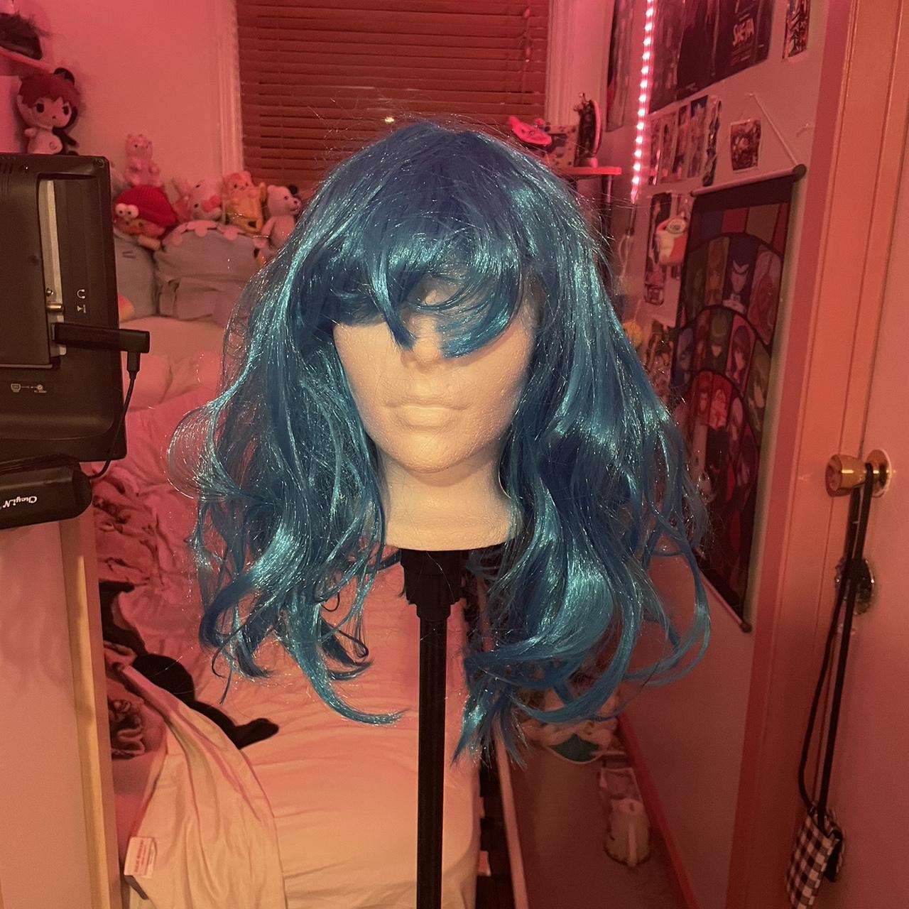 shiny blue wig ! (≧ω≦)/ - worn once - can be washed... - Depop