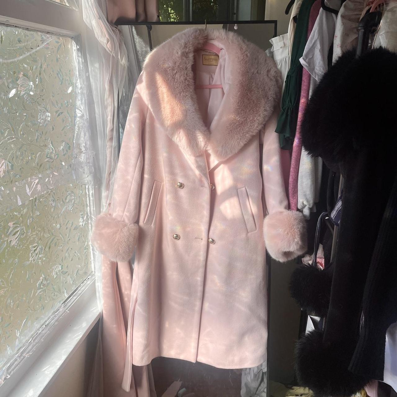 Santinni pink wool and cashmere coat with... Depop