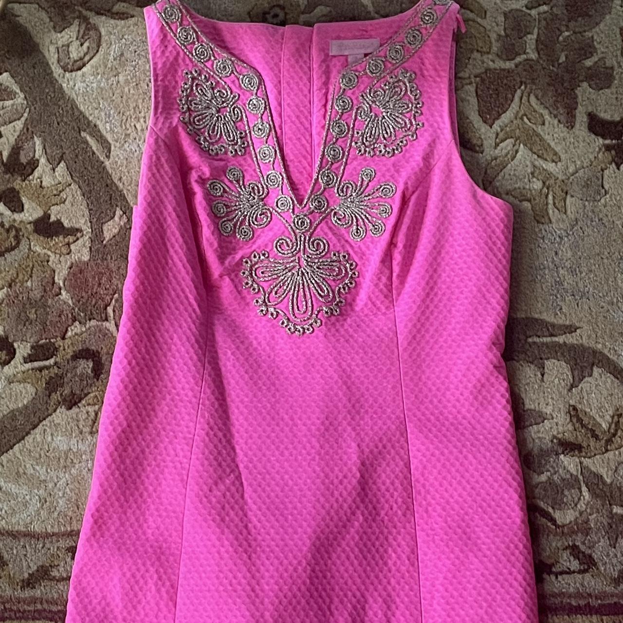 lily pulitzer hot pink dress with gold detail