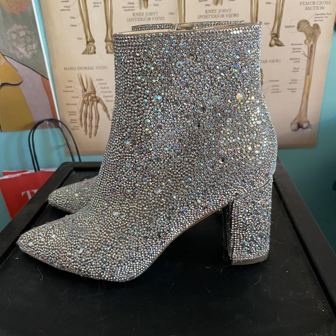 Rhinestone Ankle Boots Betsey Johnson Sparkle Shoes Silver Betsey