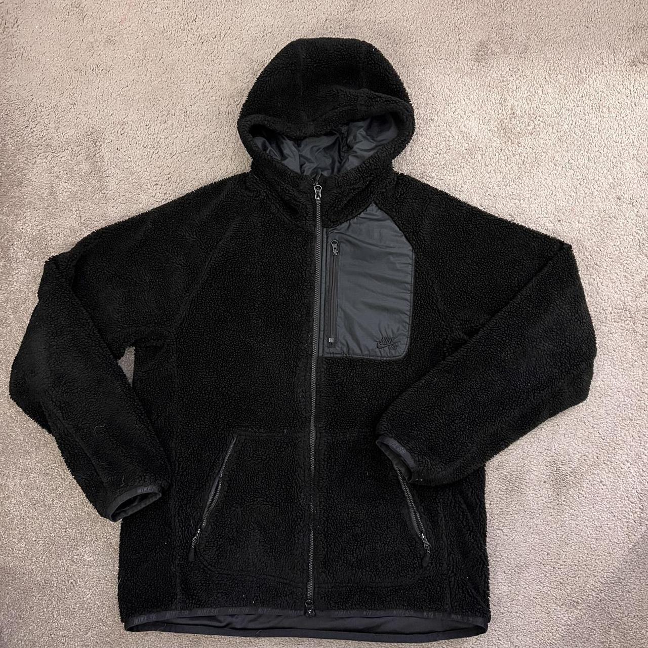 NIKE BLACK TEDDY BEAR JACKET Adjustable hood. Depop