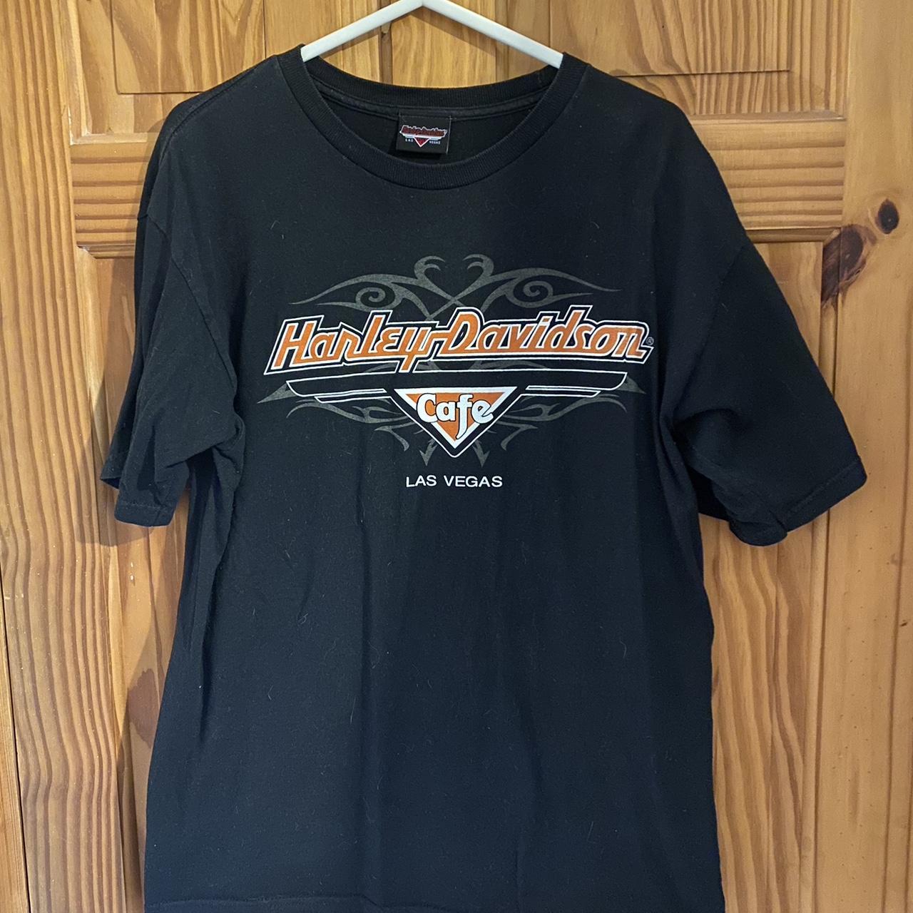 Harley Davidson Men's Black and Orange T-shirt | Depop