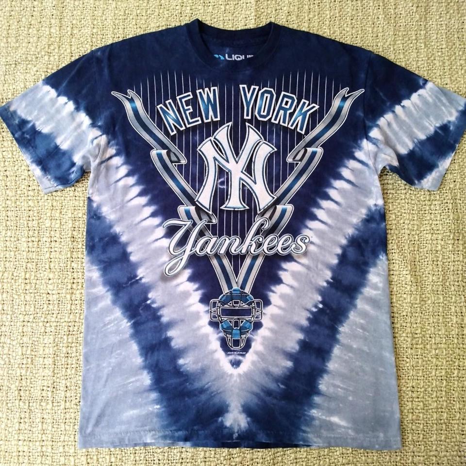 Liquid Blue Tie Dye New York Yankees Vintage Blue and Gray T-Shirt