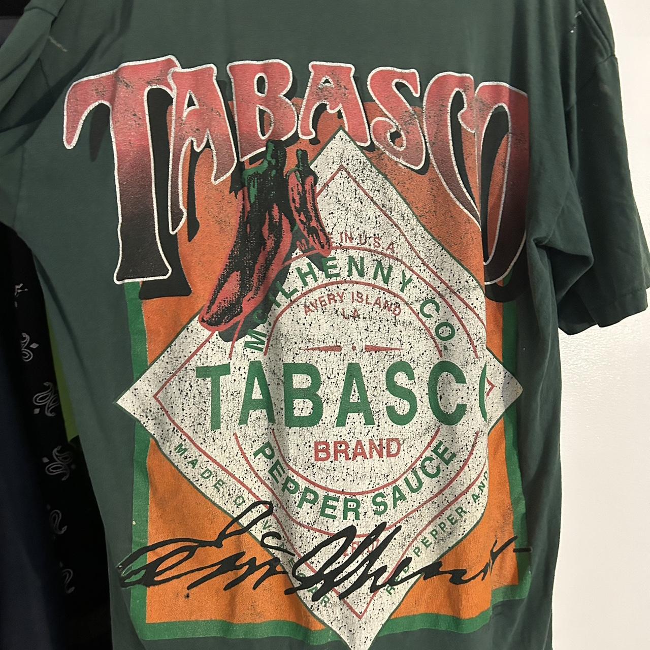 Thrashed 90s Tobasco tee super sick some holes and... - Depop