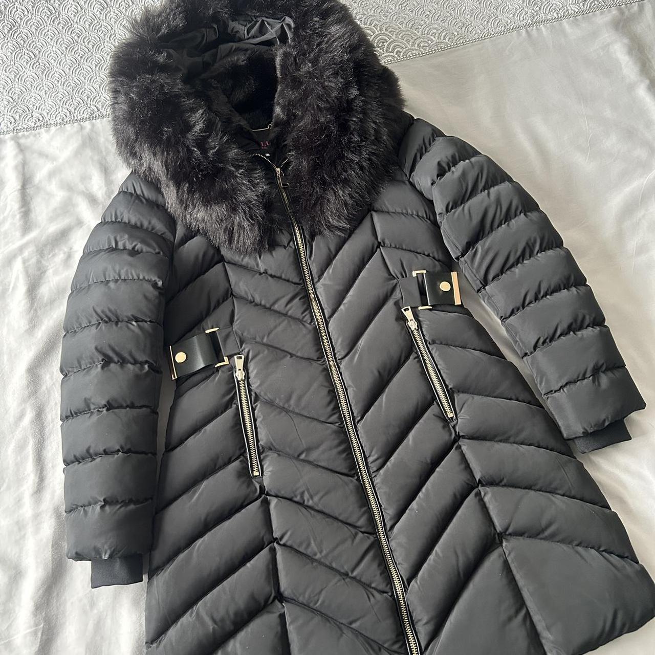 Beautiful faux fur hooded black Wulux Paris coat... - Depop