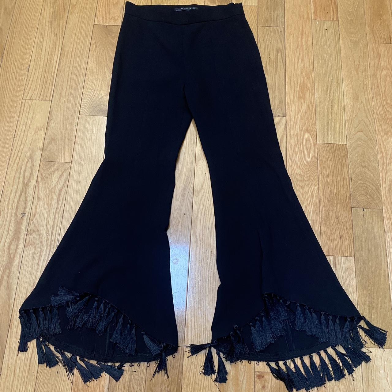 Black fringe pants store zara