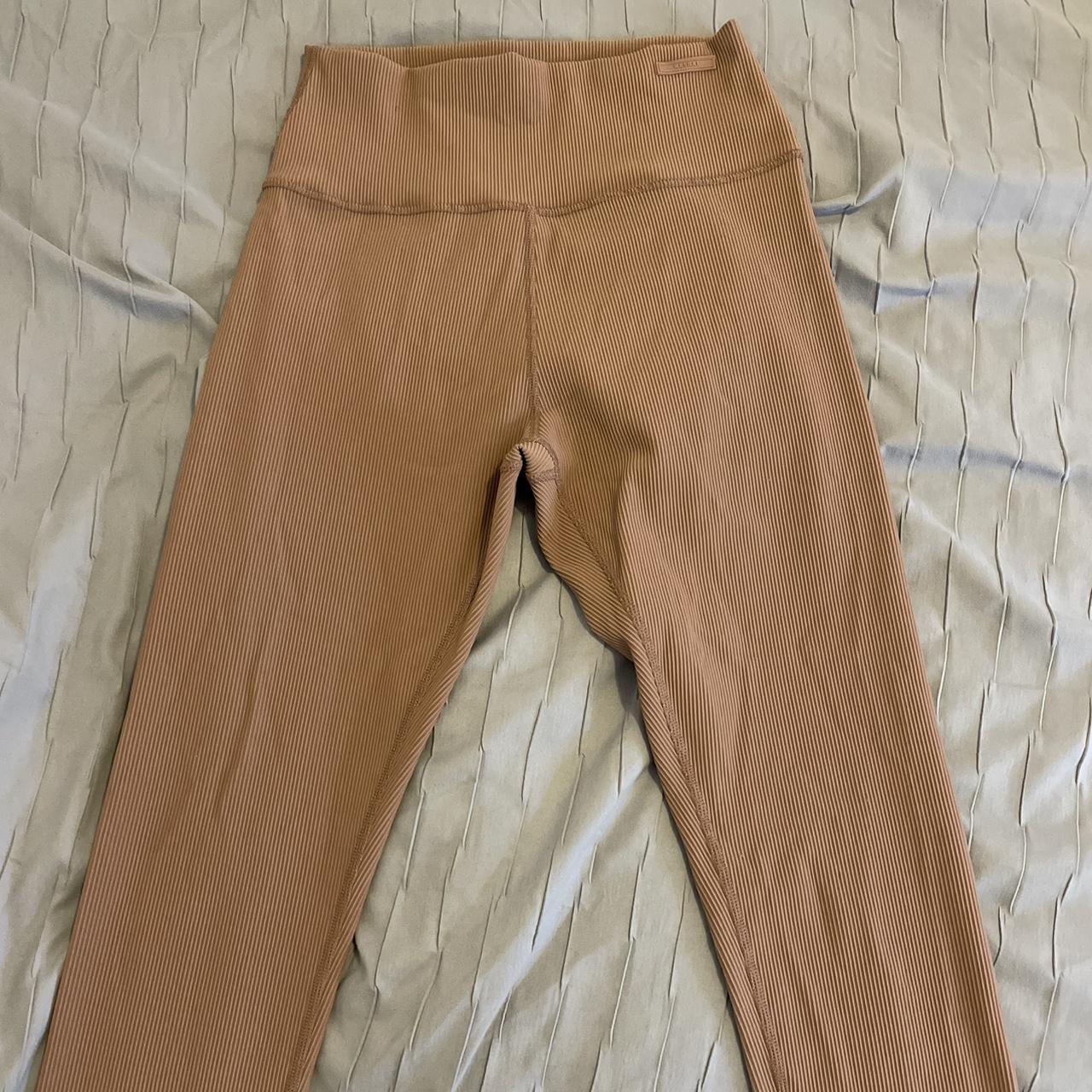 Meshki Ribbed Camel Tights. Made with great material - Depop