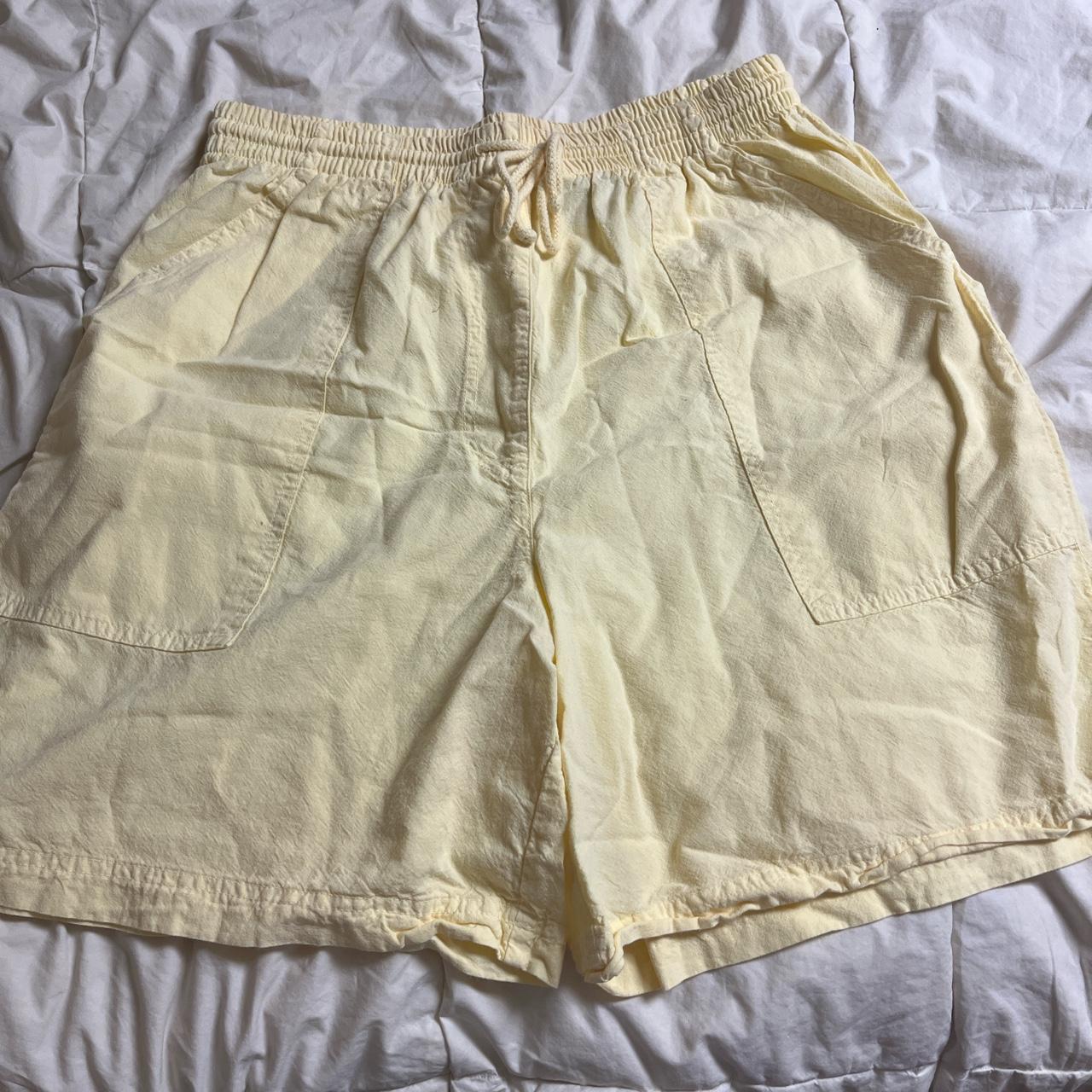 Erica & Co Yellow Stretchy Waist Shorts with deep... - Depop