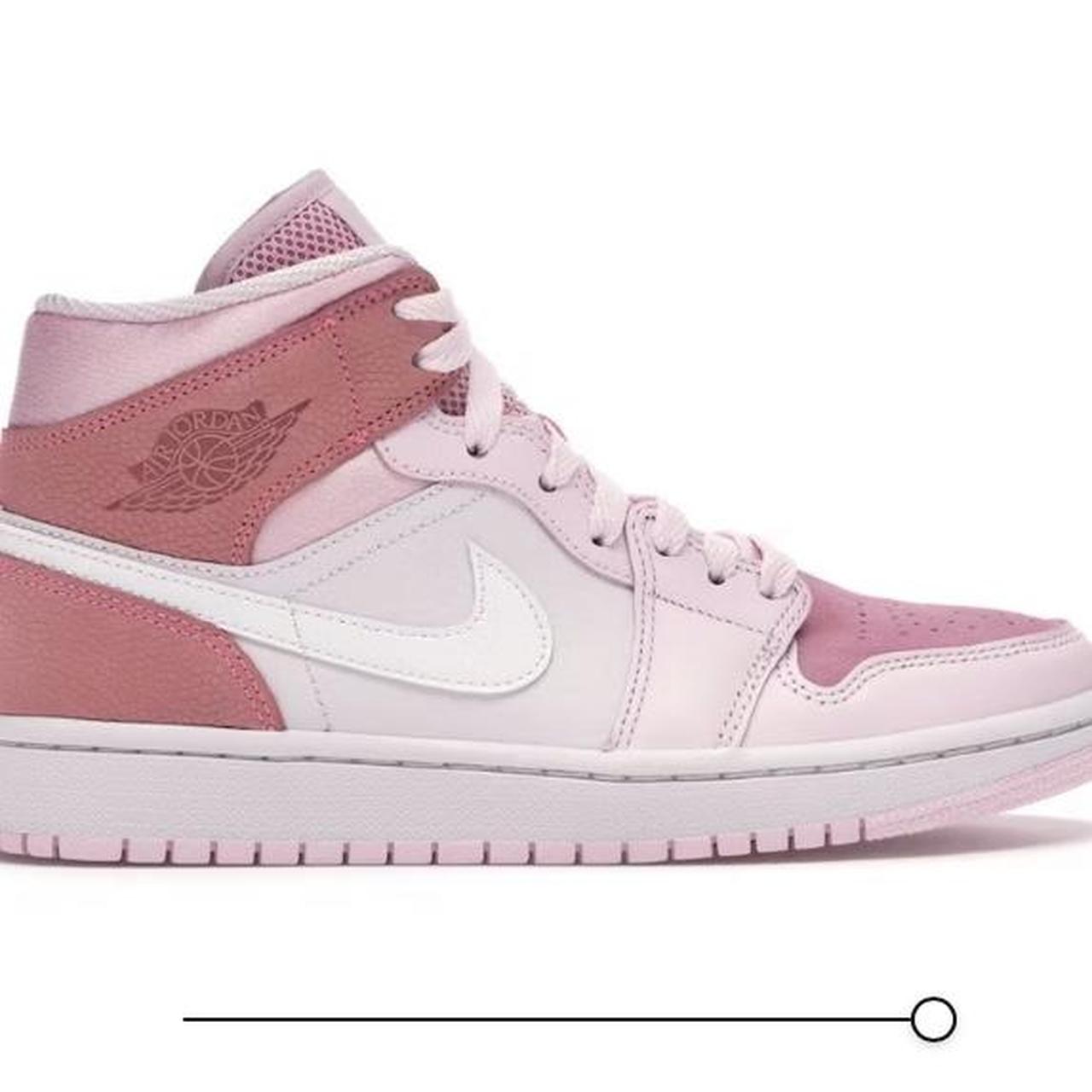 Pink and white Jordan 1 Mids, worn a few times, size... - Depop