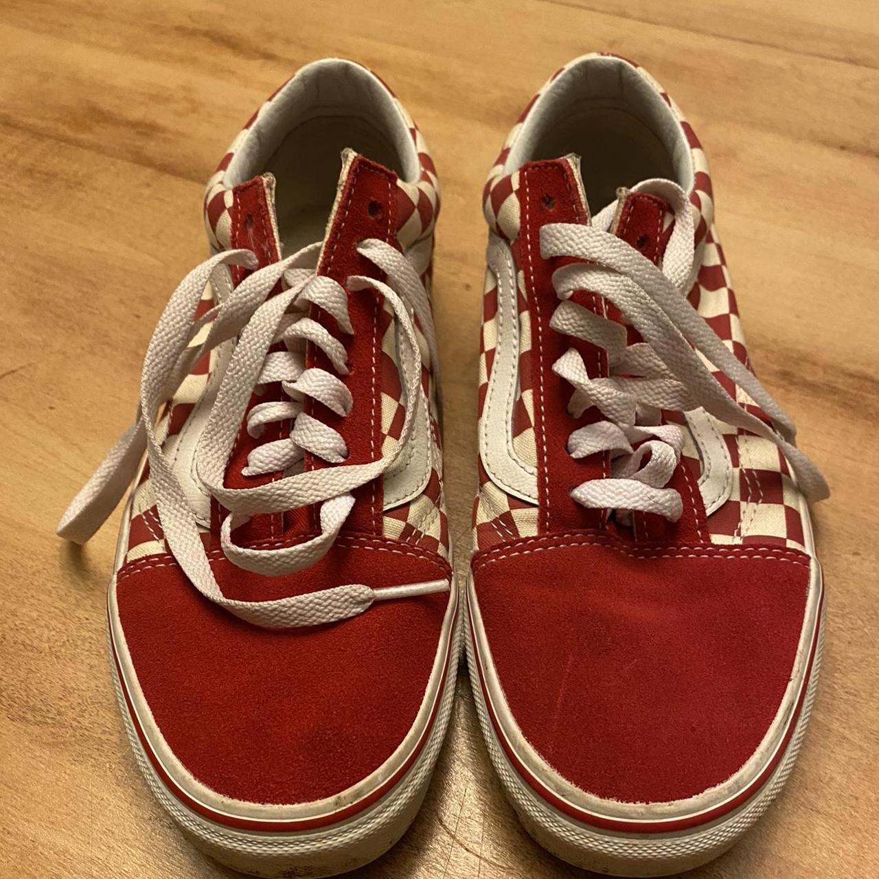 red checkered vans ☁️ all flaws are pictured ☁️... - Depop