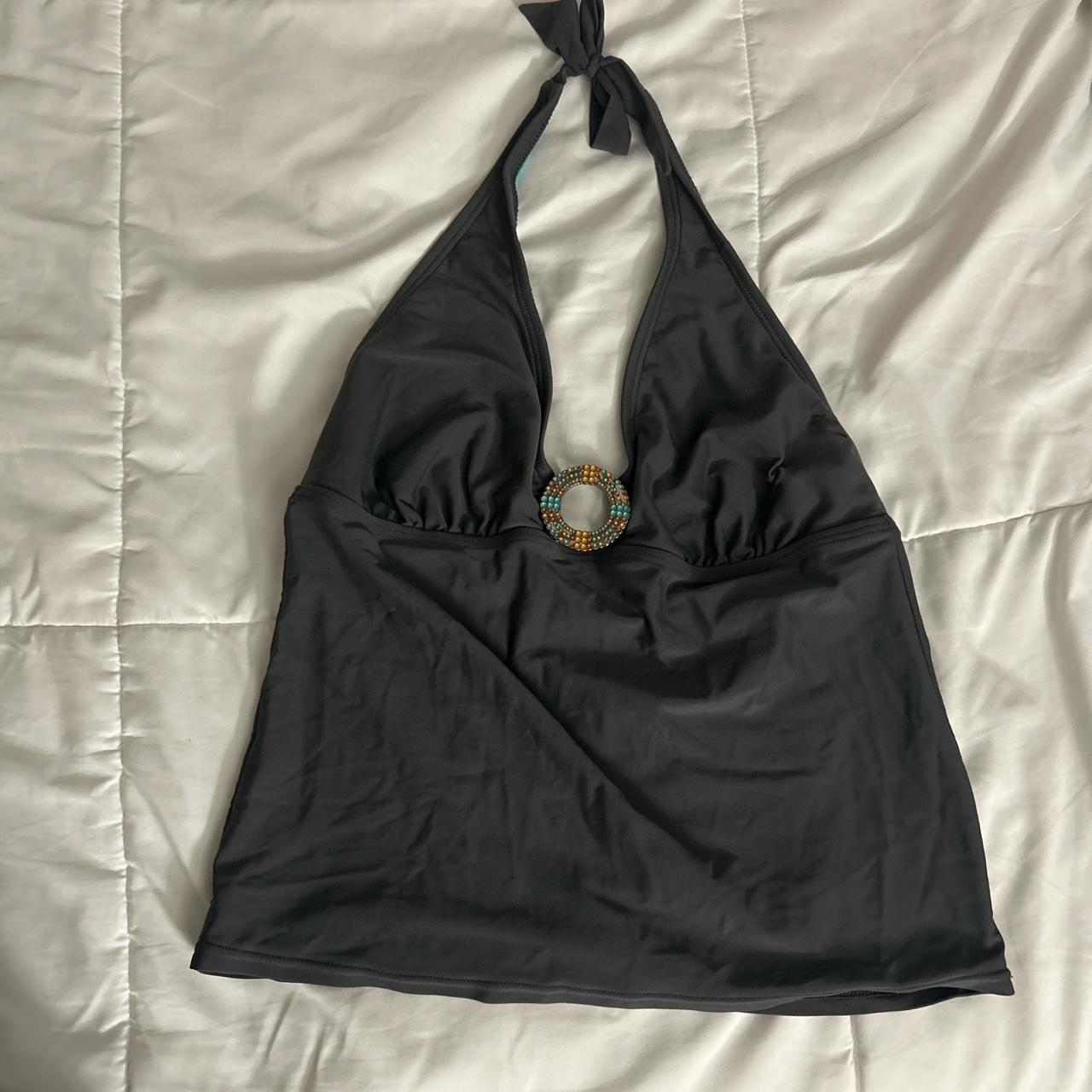 Black Halter Top With Beaded Detail Tankini Size L - Depop