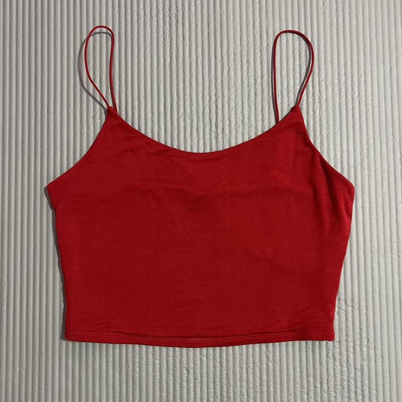 red garage spaghetti strap tank top - super stretchy... - Depop