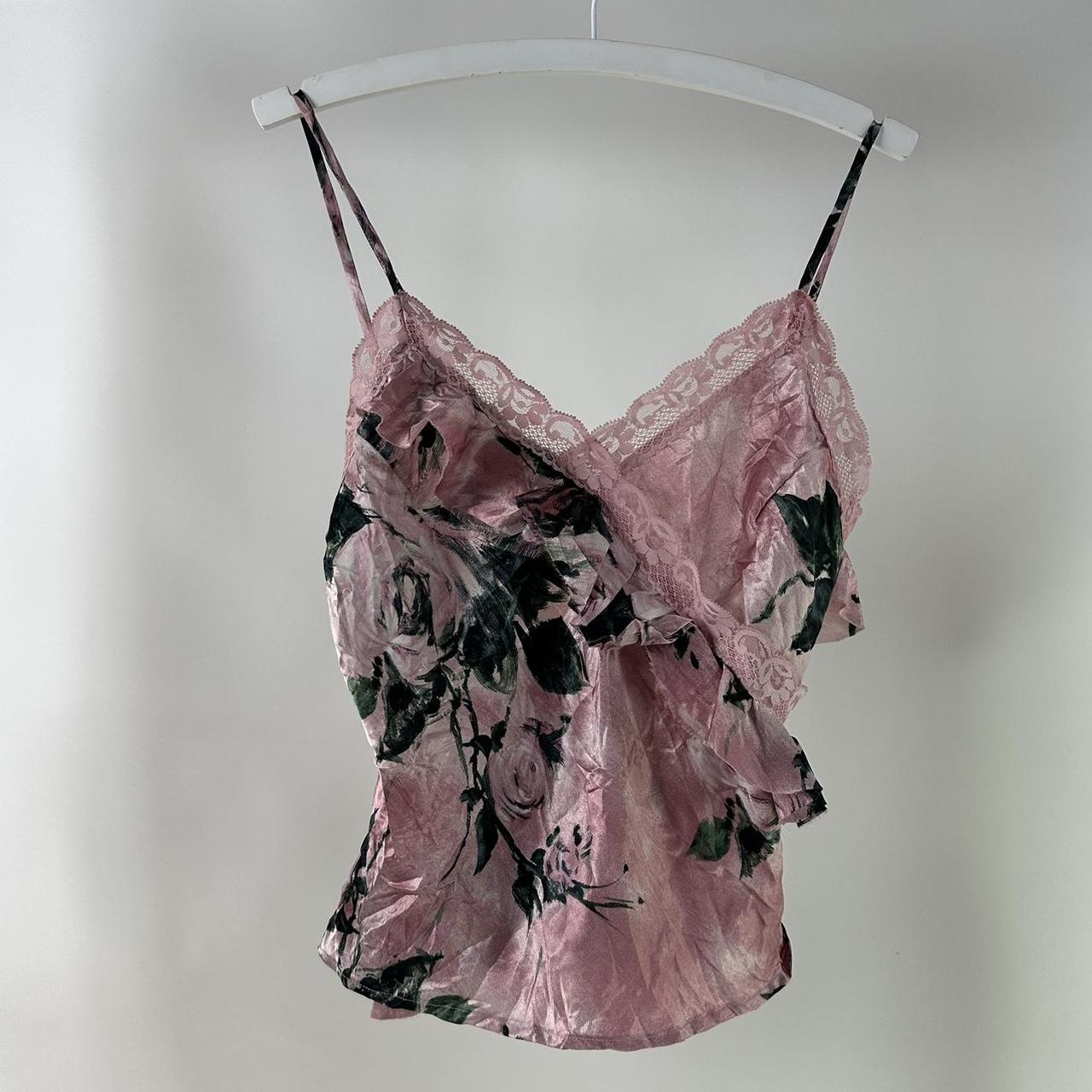 Vintage pink silky feel 00’s noughites cami top... - Depop