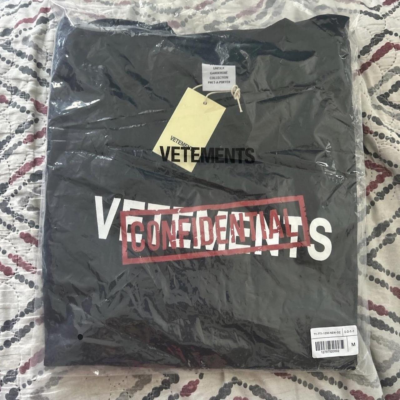 black Vetements confidential t shirt, size L fits... - Depop