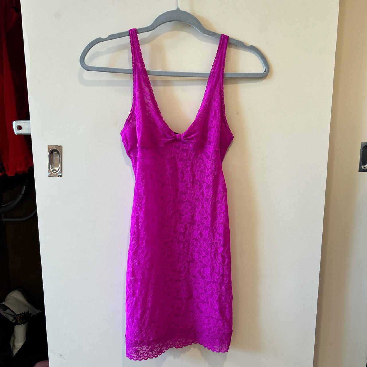 mini lace lilac pink bright purple dress with bow... - Depop