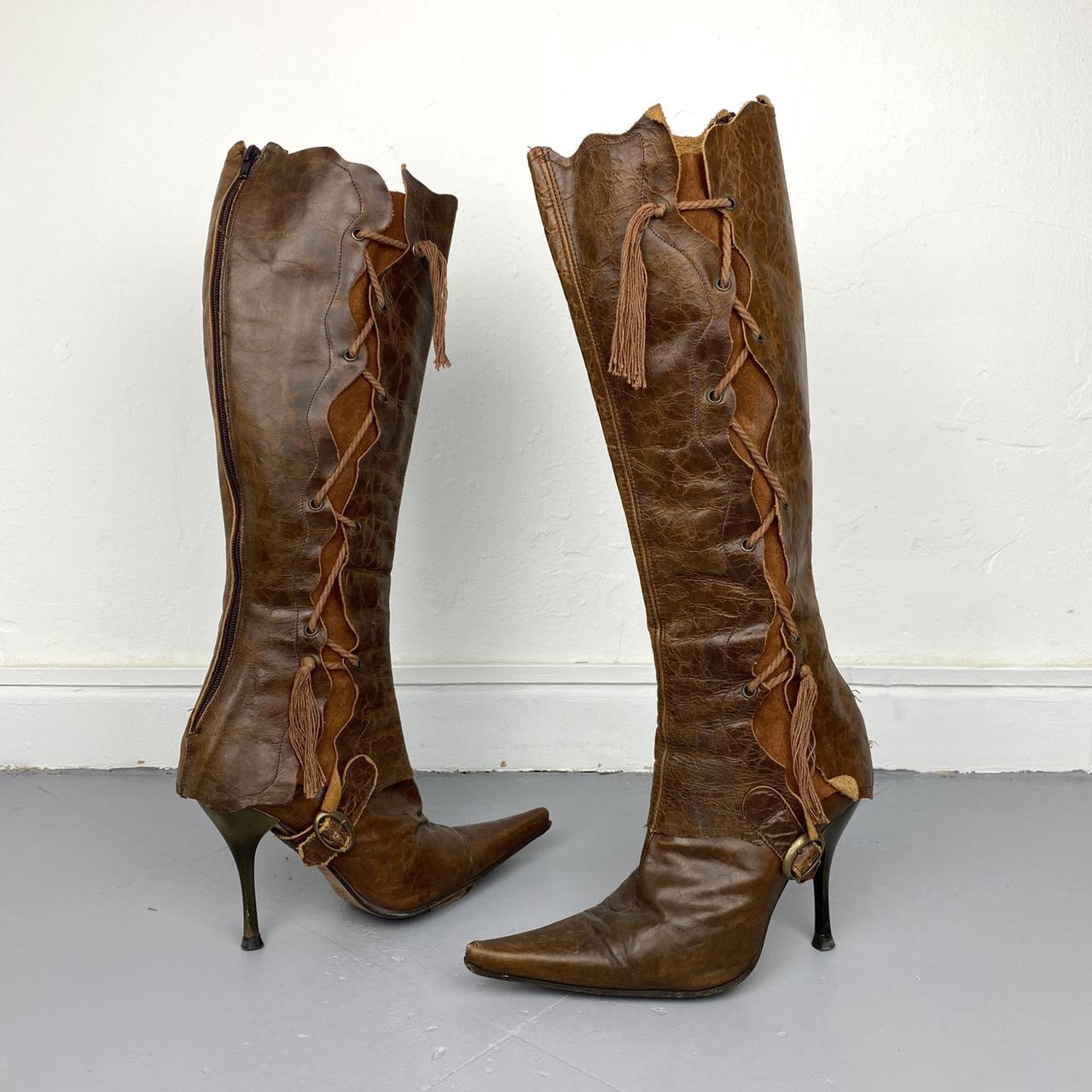 stylish leather high heel women boots