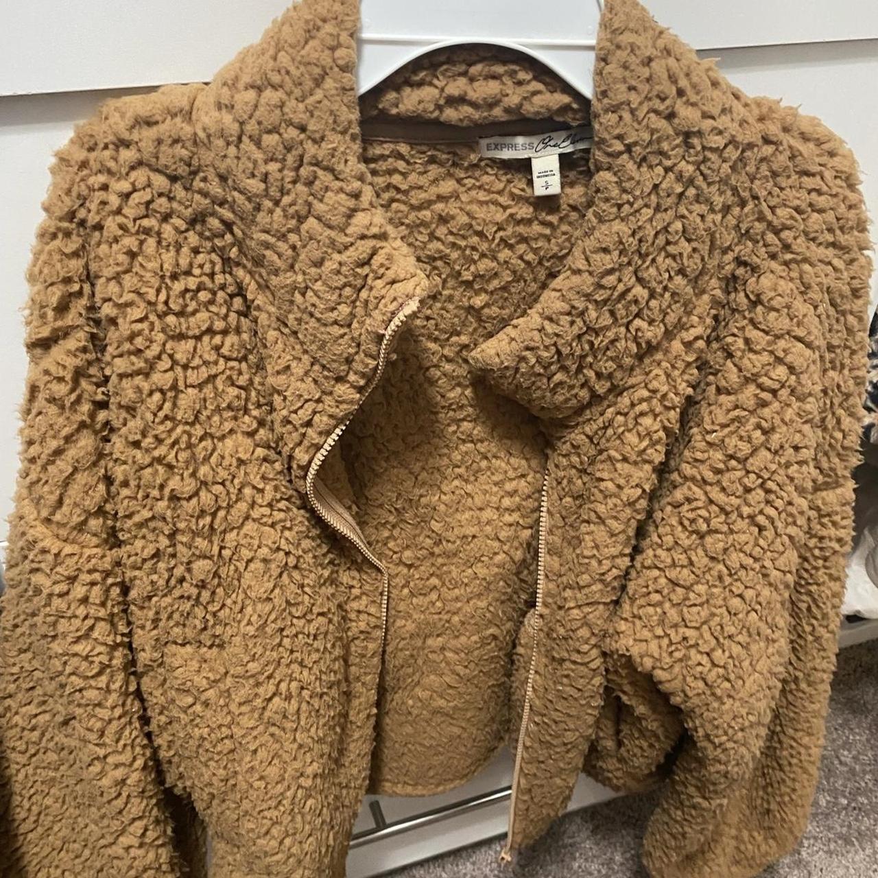 Brown teddy bear jacket Size S Express - Depop