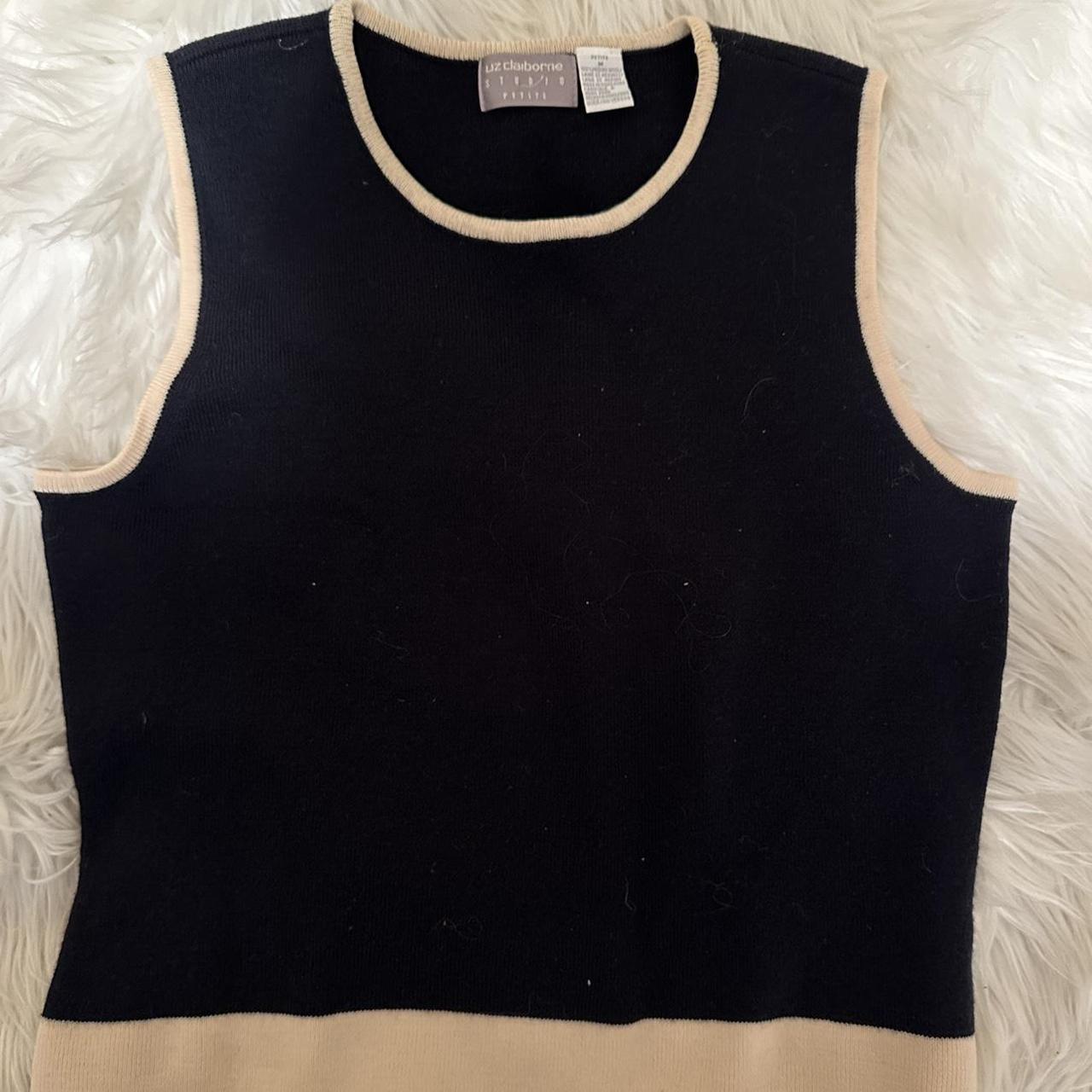 Vintage black and beige Liz claiborne sweater vest!... - Depop