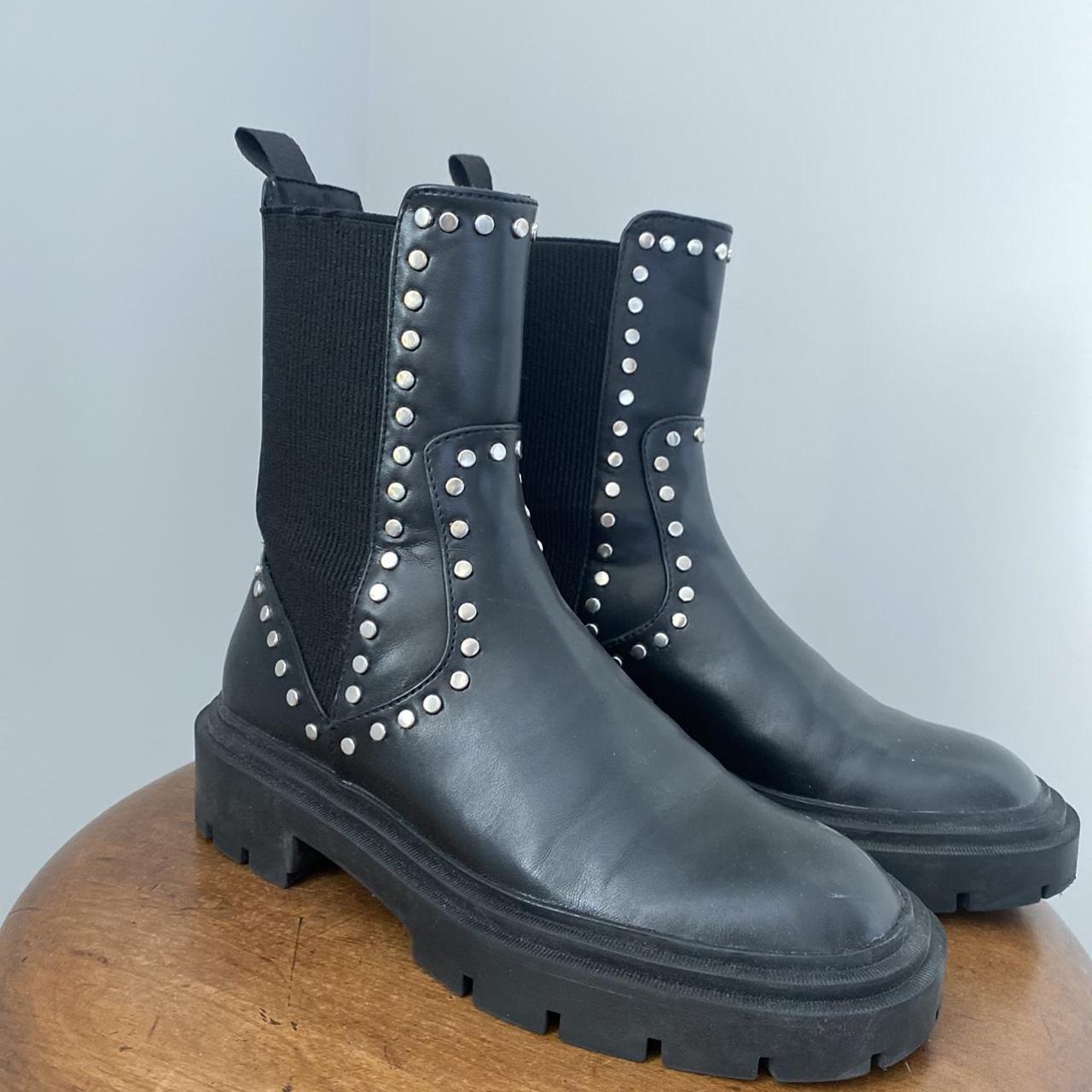 Zara Black boots with silver studs Size 5 #zara... - Depop