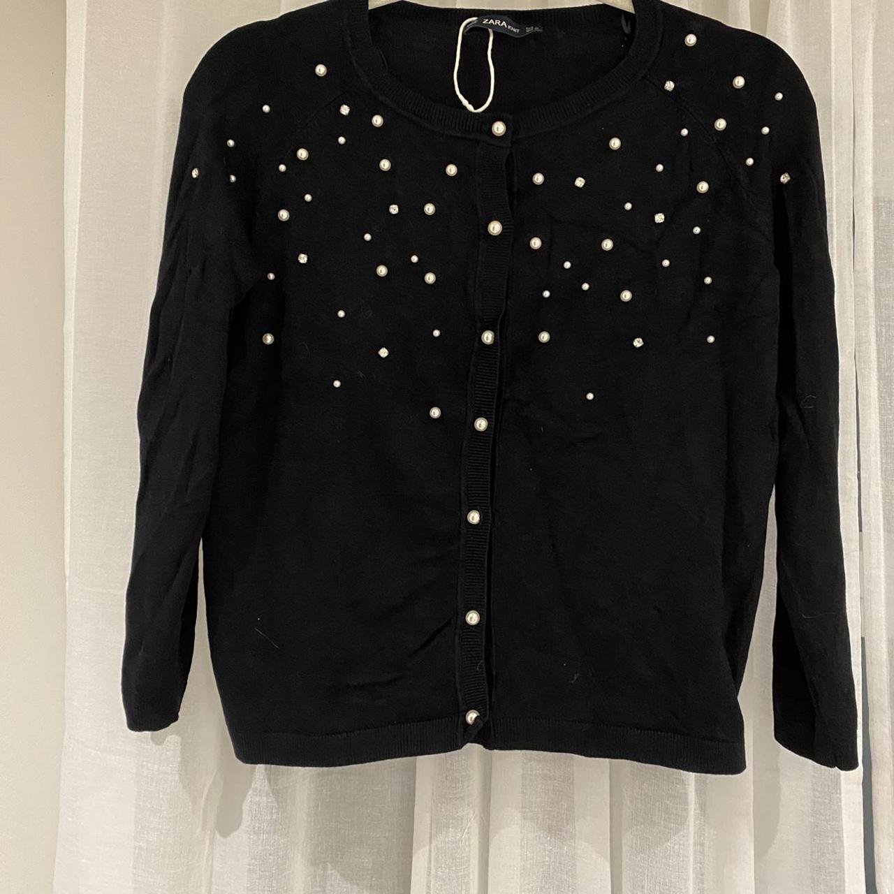 Zara Pearl Knit Cropped Cardigan Size M Pearl Depop