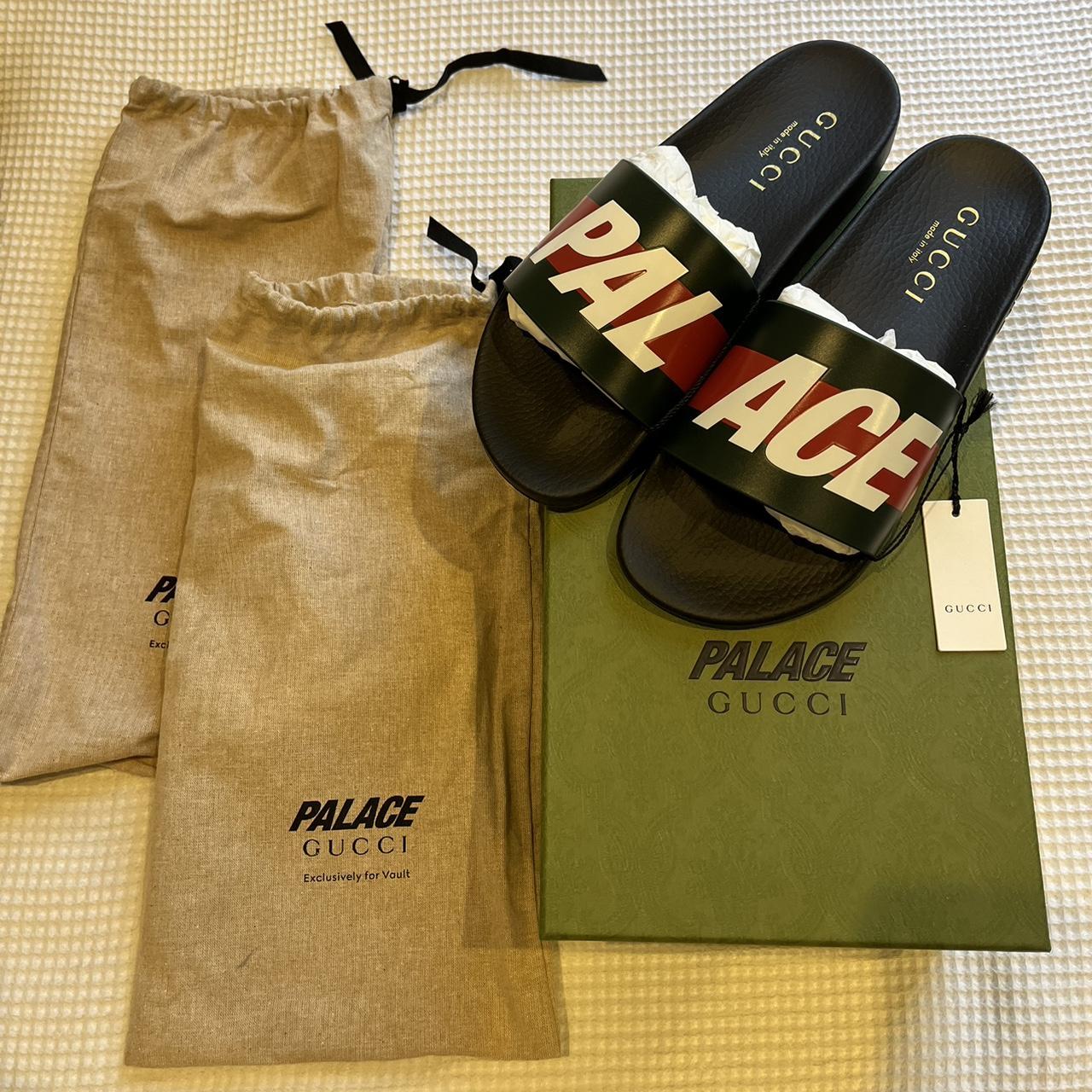 GUCCI x PALACE vault logo black rubber slides🔥 Brand | Depop
