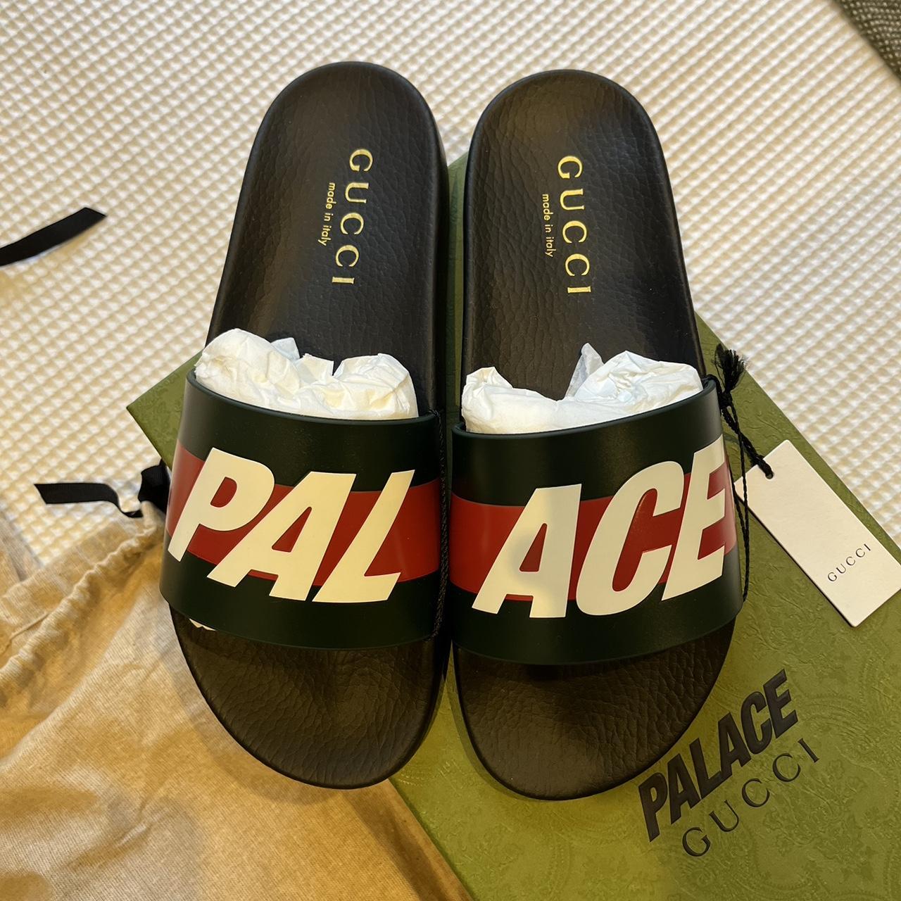 GUCCI x PALACE vault logo black rubber slides🔥 Brand | Depop