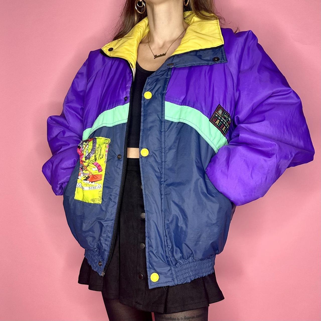 Vintage Colour Block Puffer Jacket Vintage 80s 90s... Depop