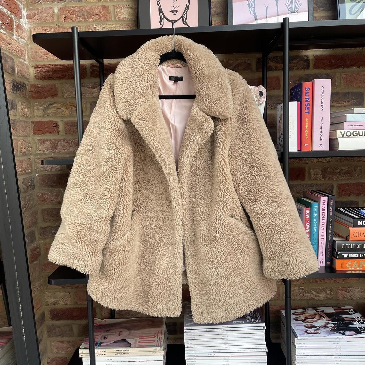 Beige Teddy Coat Size UK 10 In excellent... Depop