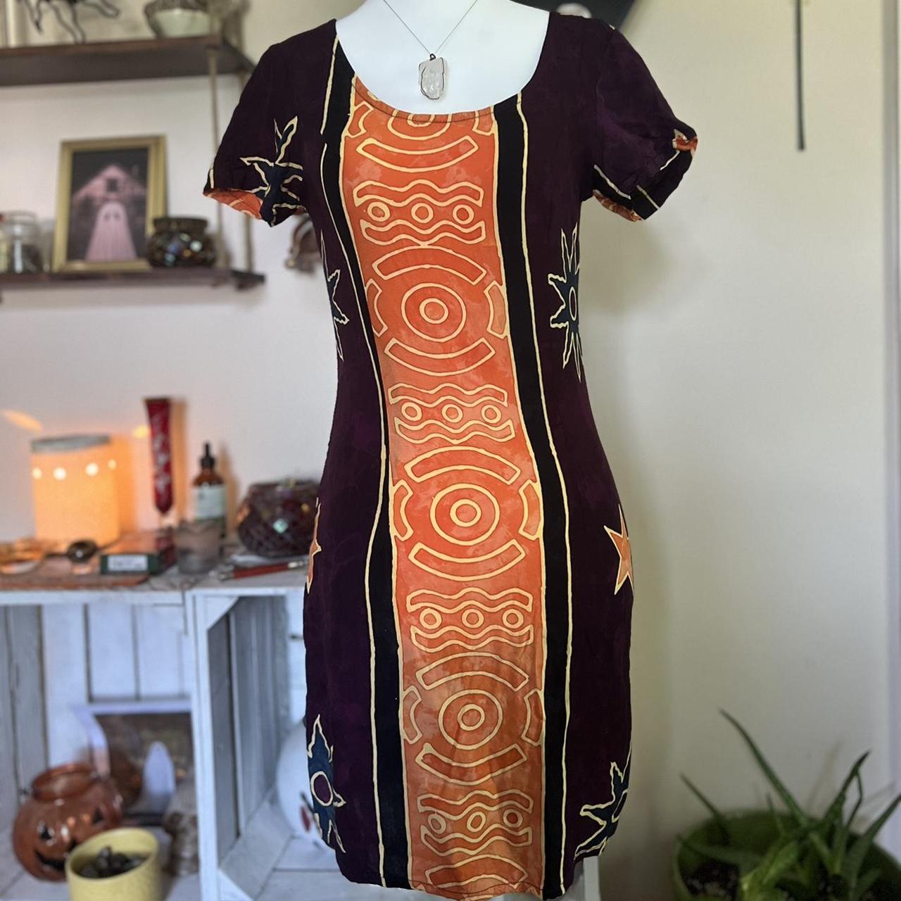 vintage purple & orange celestial mini dress... - Depop