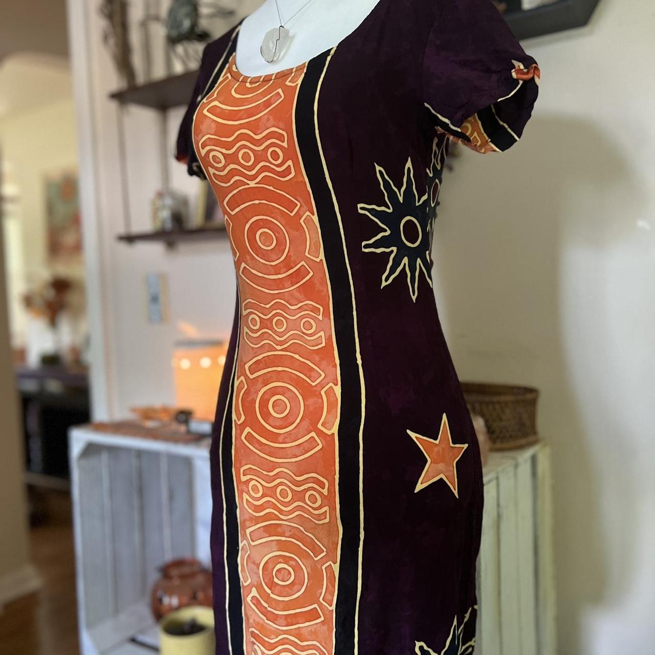 vintage purple & orange celestial mini dress... - Depop