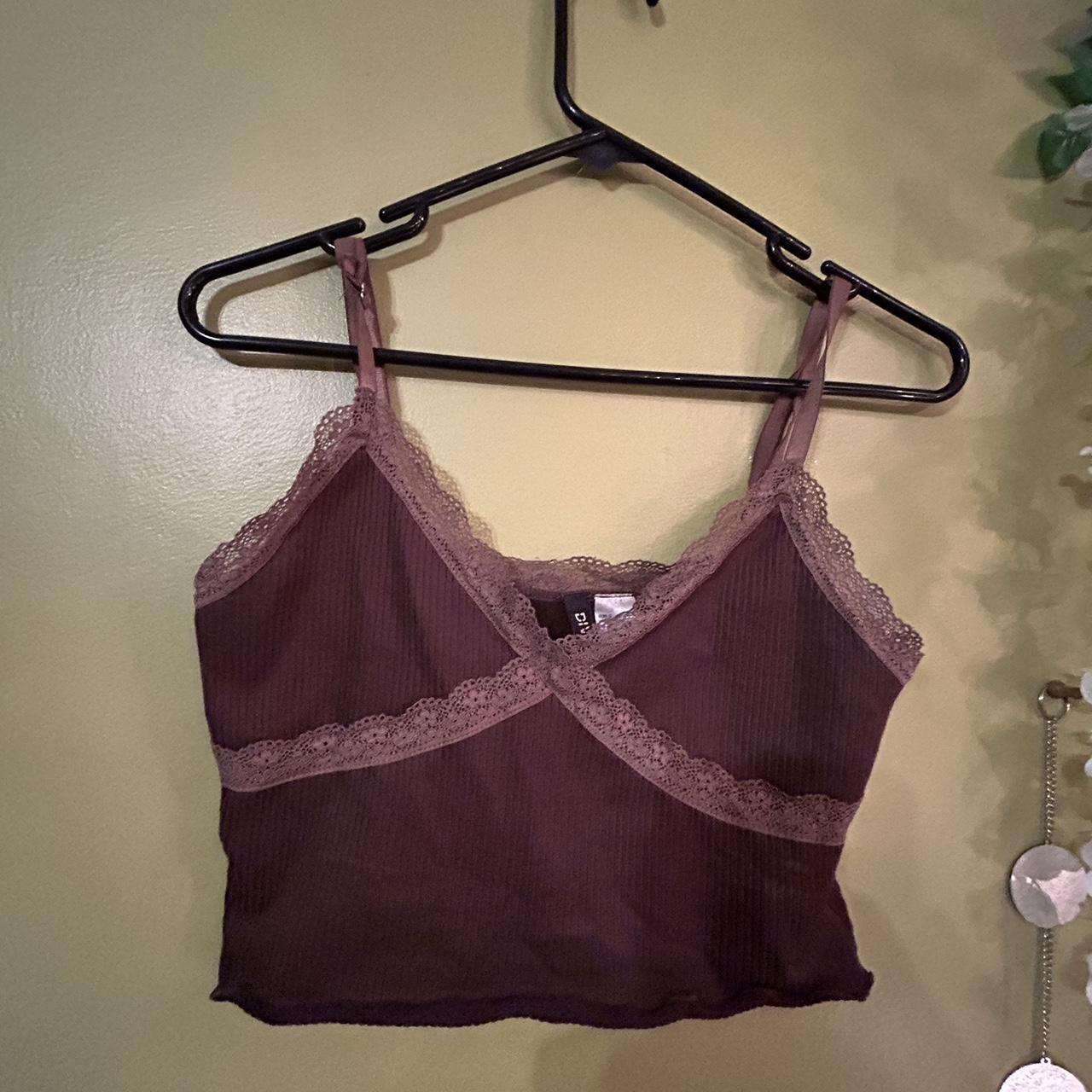 Brown crop top with lace size S #fairy #y2k #grunge... - Depop