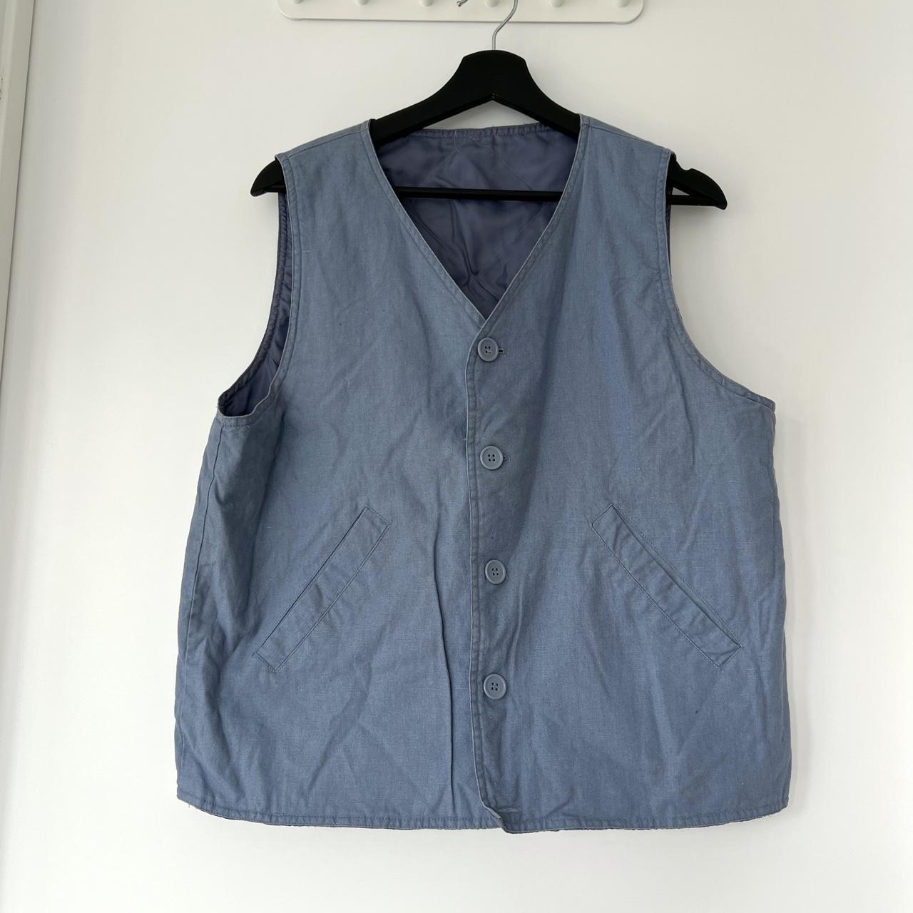 VINTAGE BABY BLUE REVERSIBLE VEST SIZE:... - Depop