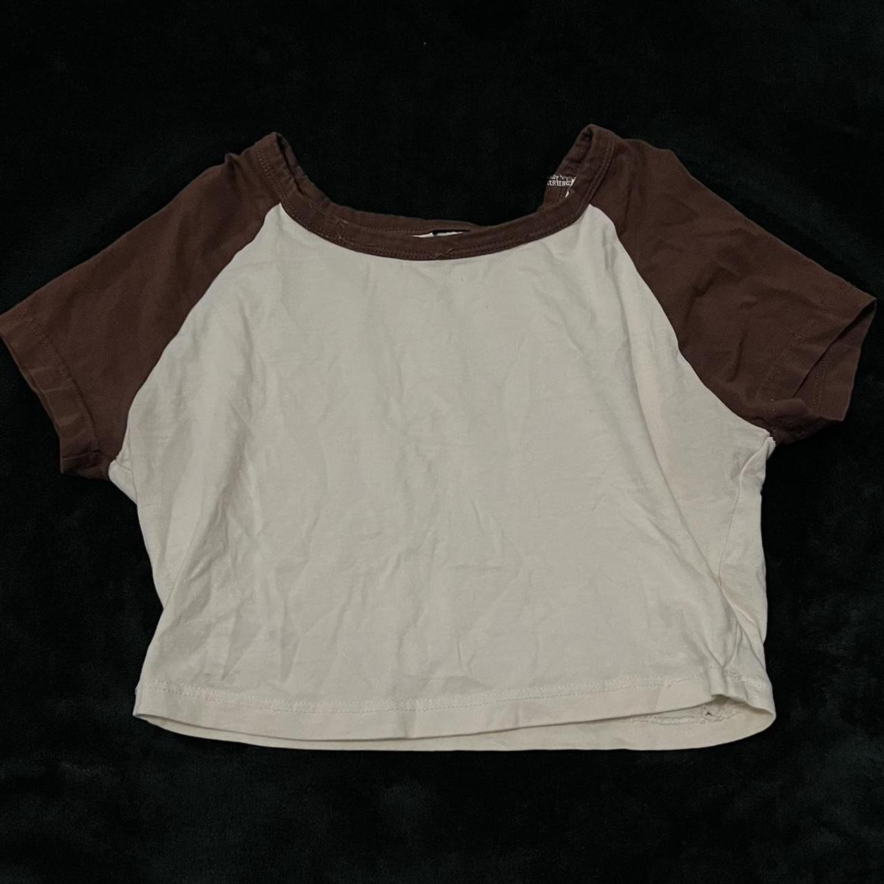 Brandy Melville Bella Top Crop Top Brown and White... Depop