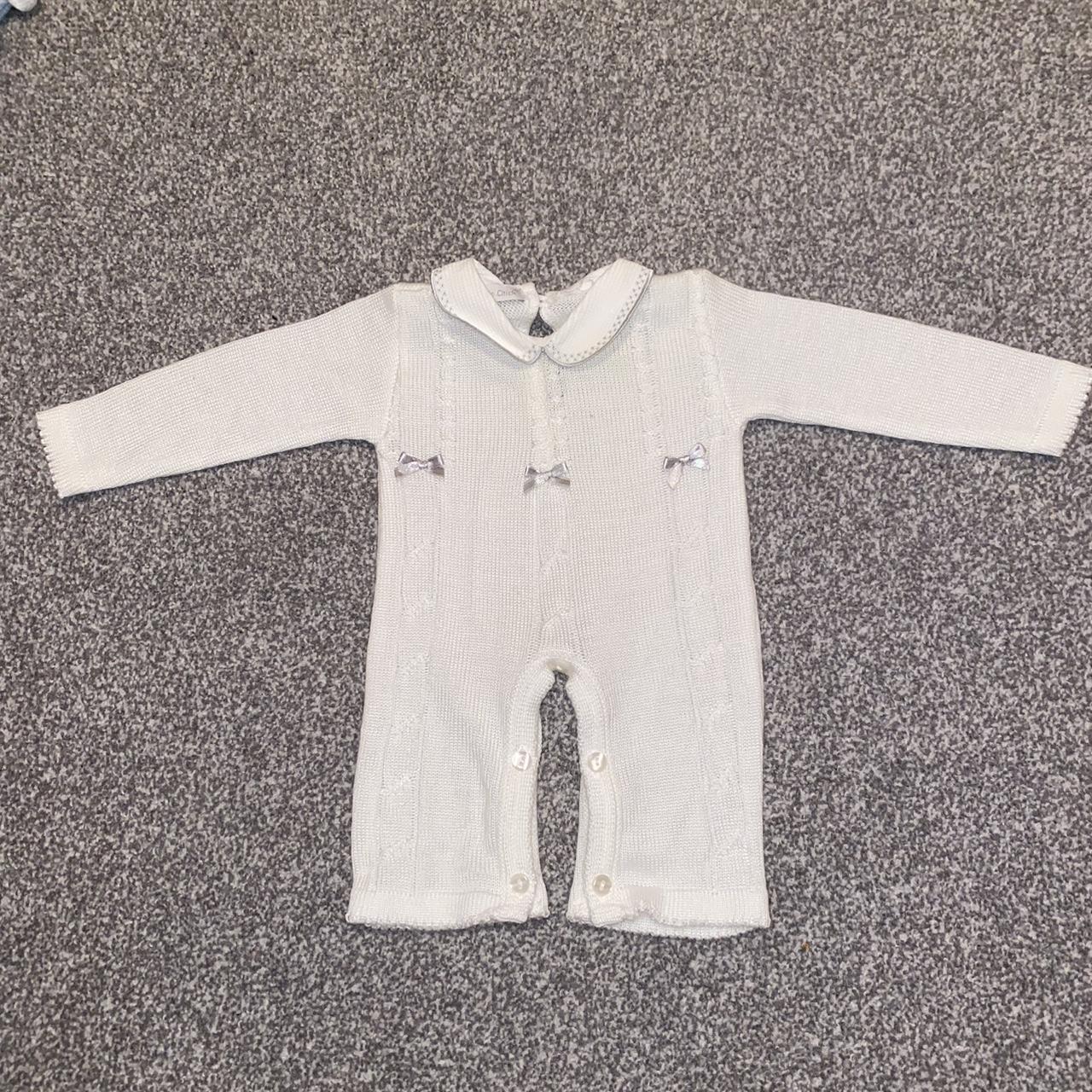 Baby boy Spanish baby white knitted all in one with... Depop