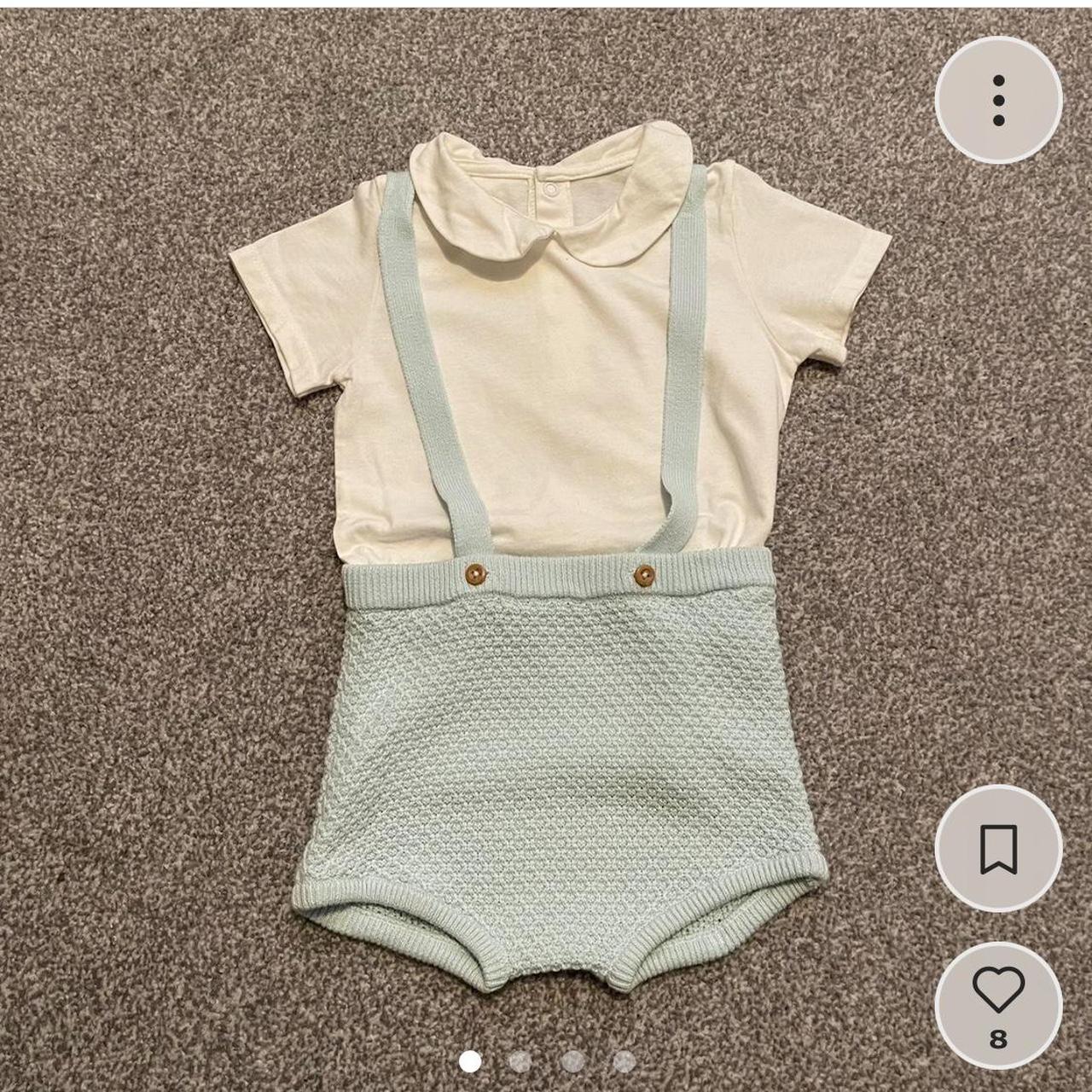 Baby boy mint green Knitted bloomers with bracers... Depop