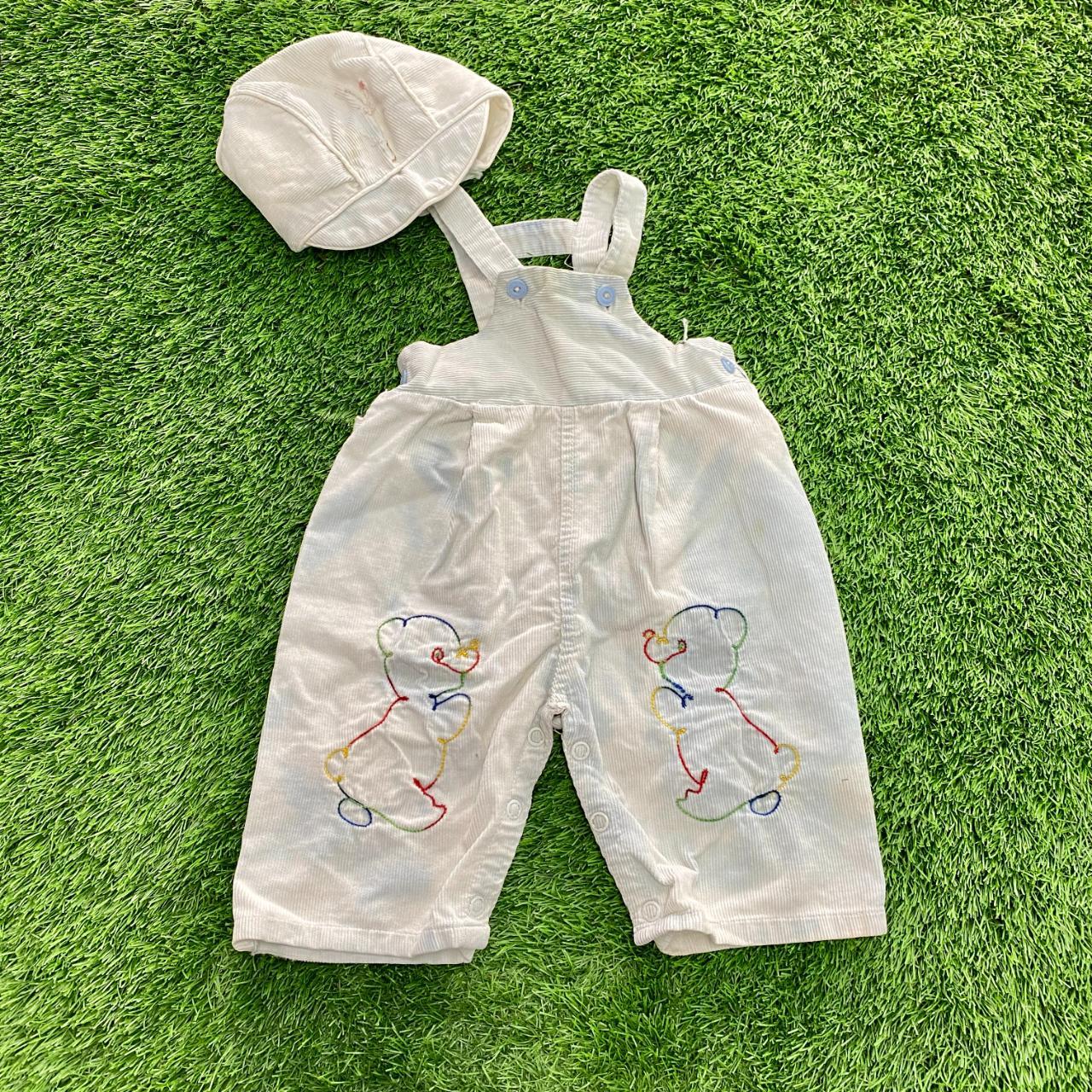 American Vintage White and Blue Jumpsuit Depop