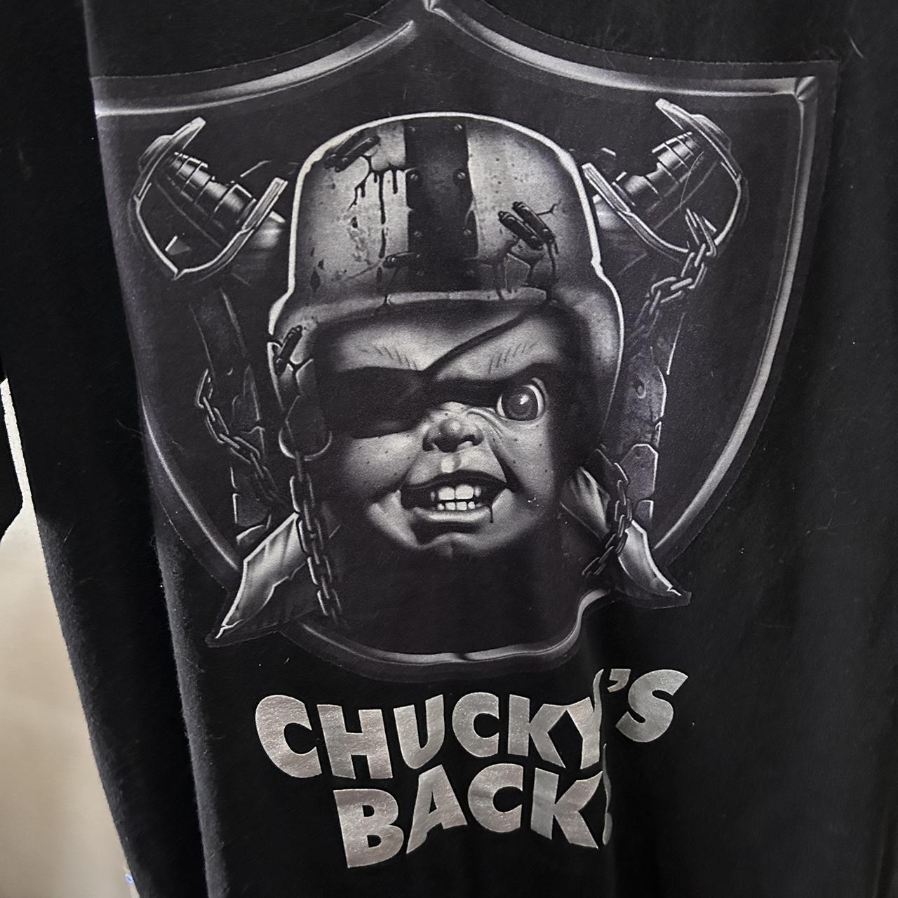 Chucky Raiders “CHUCKYS BACK” Shirt theres cat hair - Depop