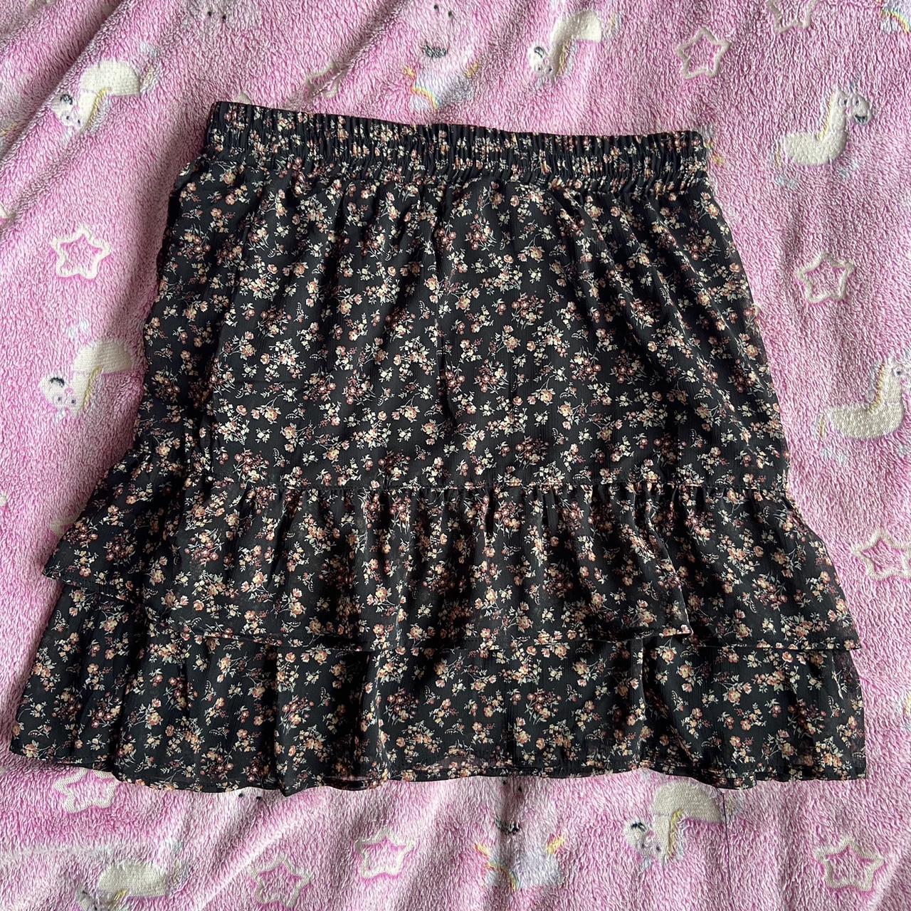 Black floral shirt ruffle skirt Haver London size... - Depop