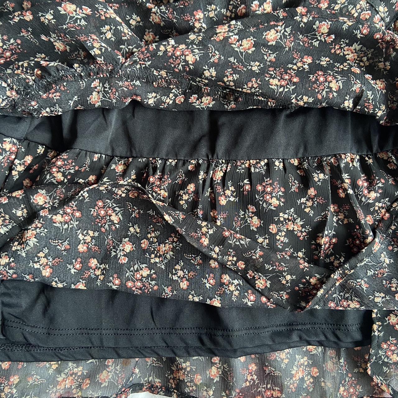 Black floral shirt ruffle skirt Haver London size... - Depop