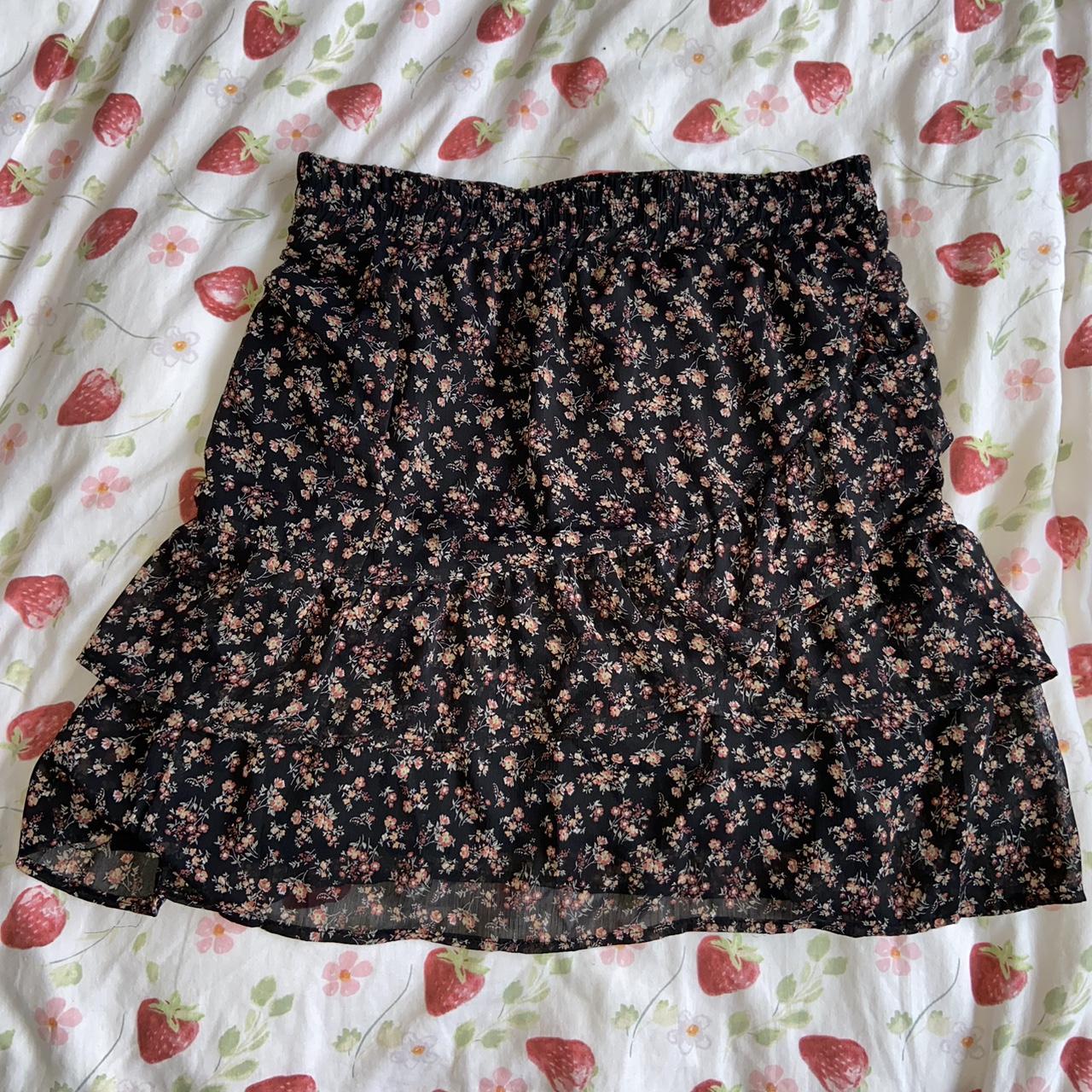 Black floral shirt ruffle skirt Haver London size... - Depop