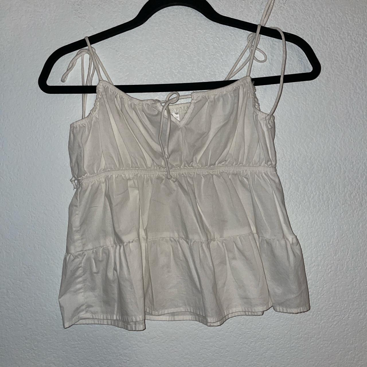 RUFFLE STRING TOP -worn twice -size S would fit an... - Depop