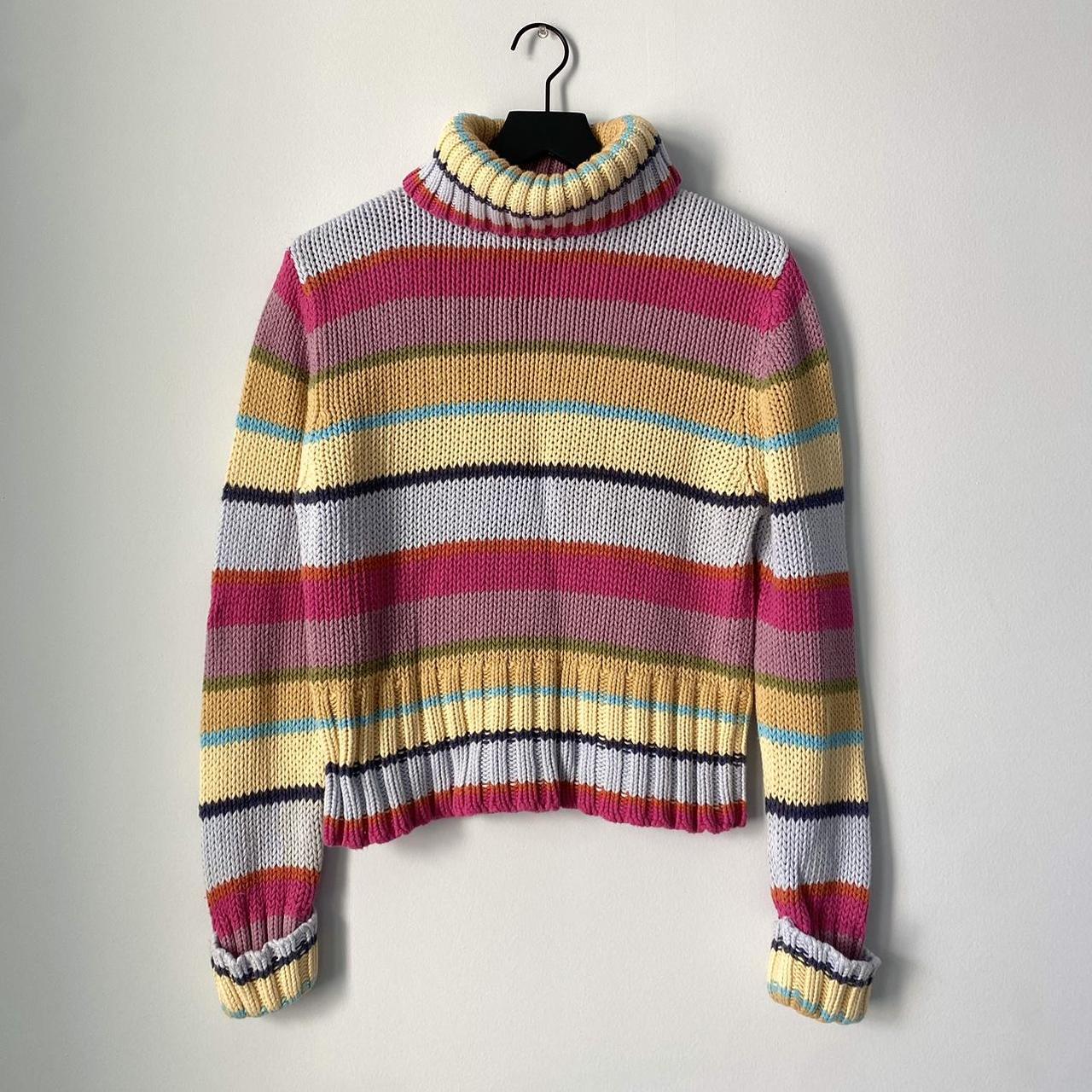 Chunky striped knit turtleneck sweater Very faint... - Depop