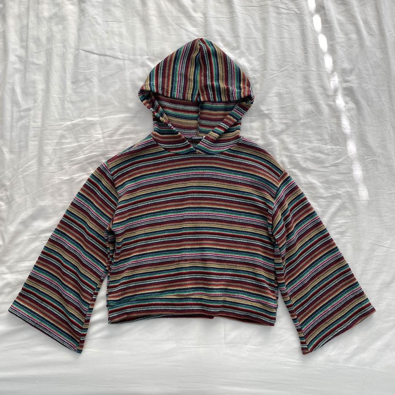 Boho striped knit sweater hoodie Bell sleeves.... - Depop