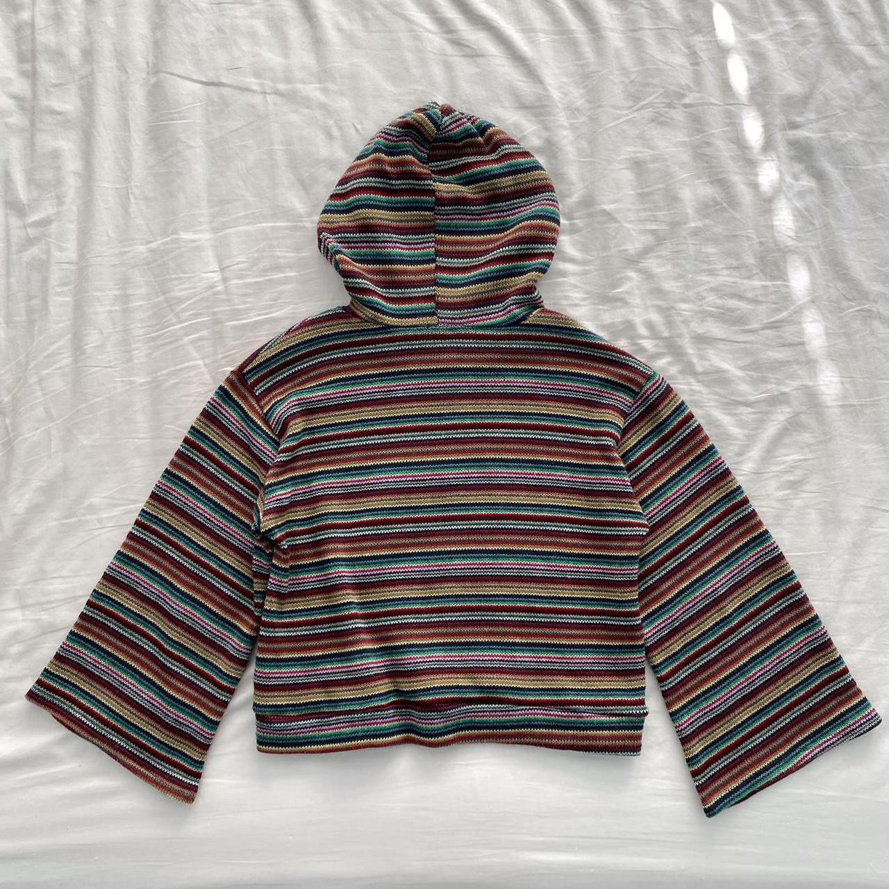 Boho striped knit sweater hoodie Bell sleeves.... - Depop